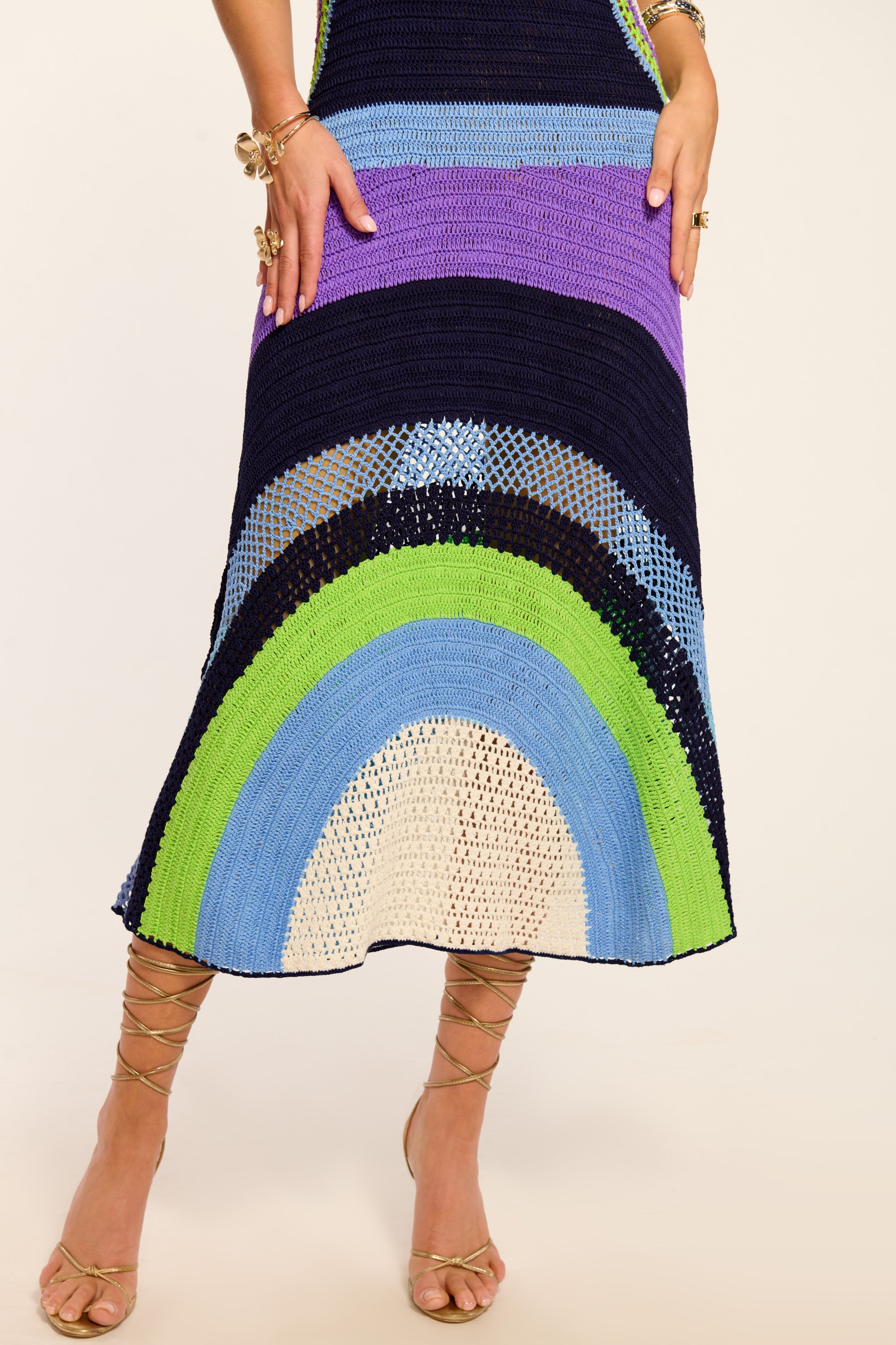 Cadence Crochet Colorblock Midi Dress in navy colorblock | Ramy Brook