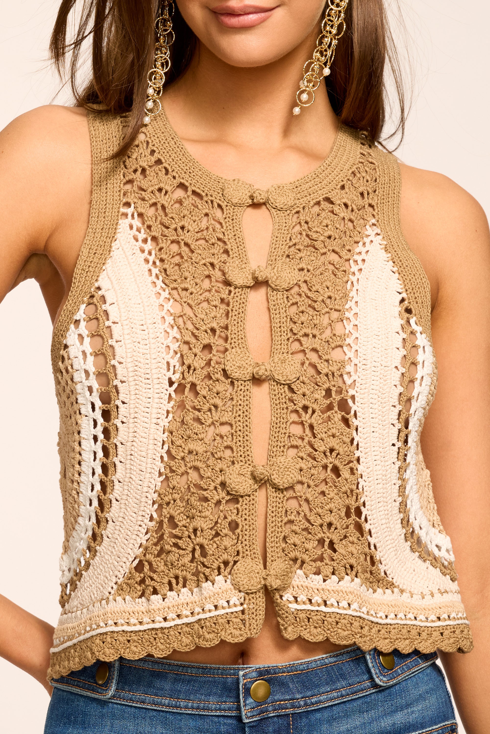 Adriana Crochet Colorblock Tank Top in sandstone colorblock | Ramy