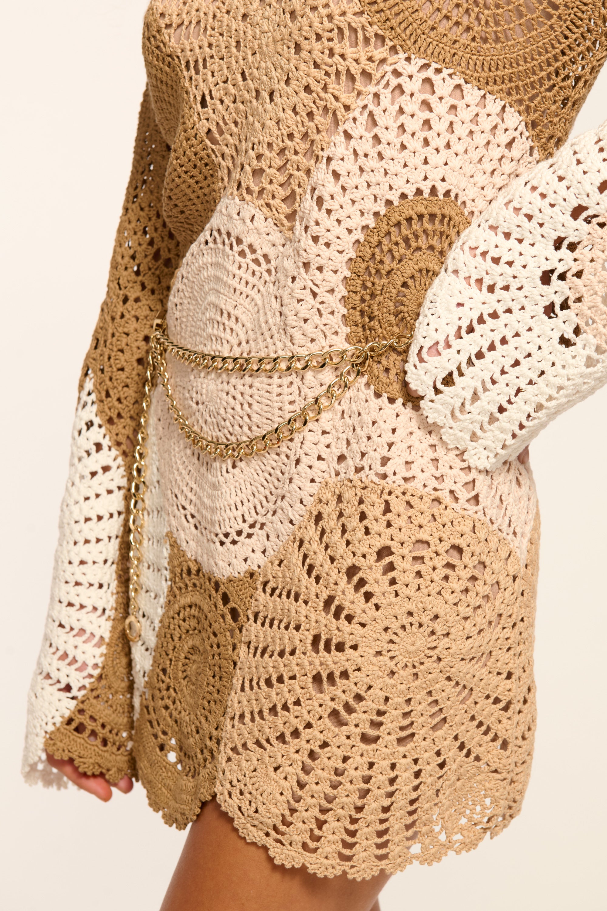 Carina Crochet Colorblock Mini Dress - SANDSTONE COLORBLOCK