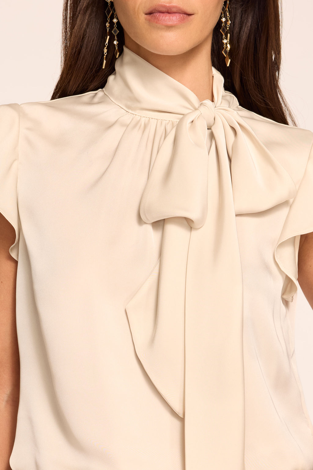 Balinda Tie Neck Short Sleeve Blouse in bone | Ramy Brook