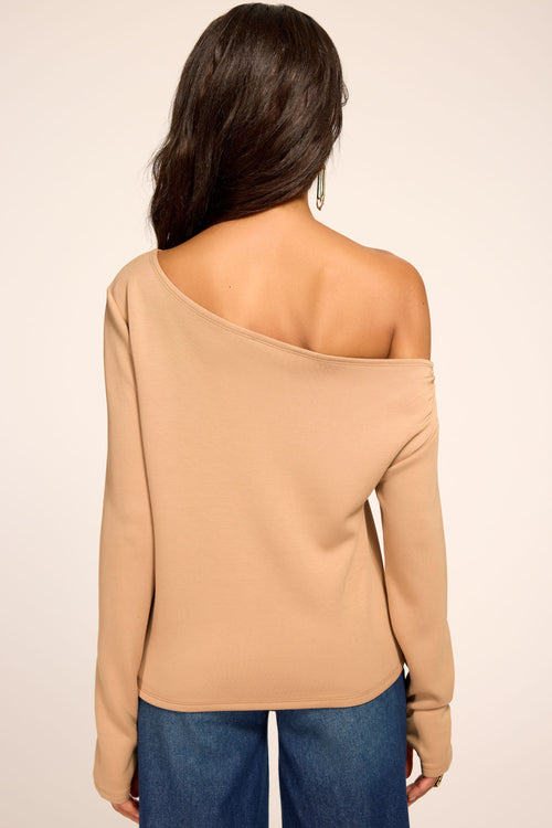 Esme Satin Knit Off-The-Shoulder Luxe Sweatshirt view 3