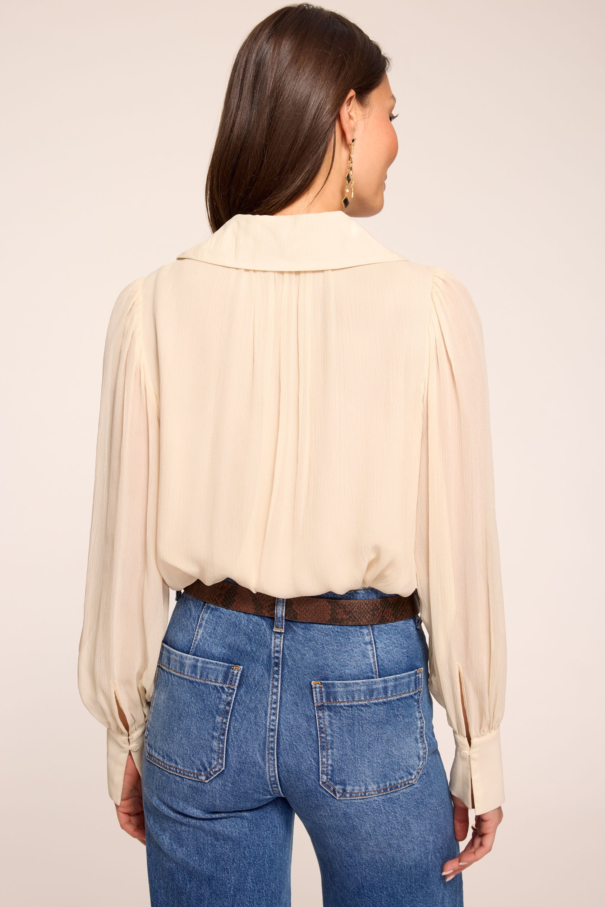 Claire Silk Ruffled Long Sleeve Blouse in bone | Ramy Brook