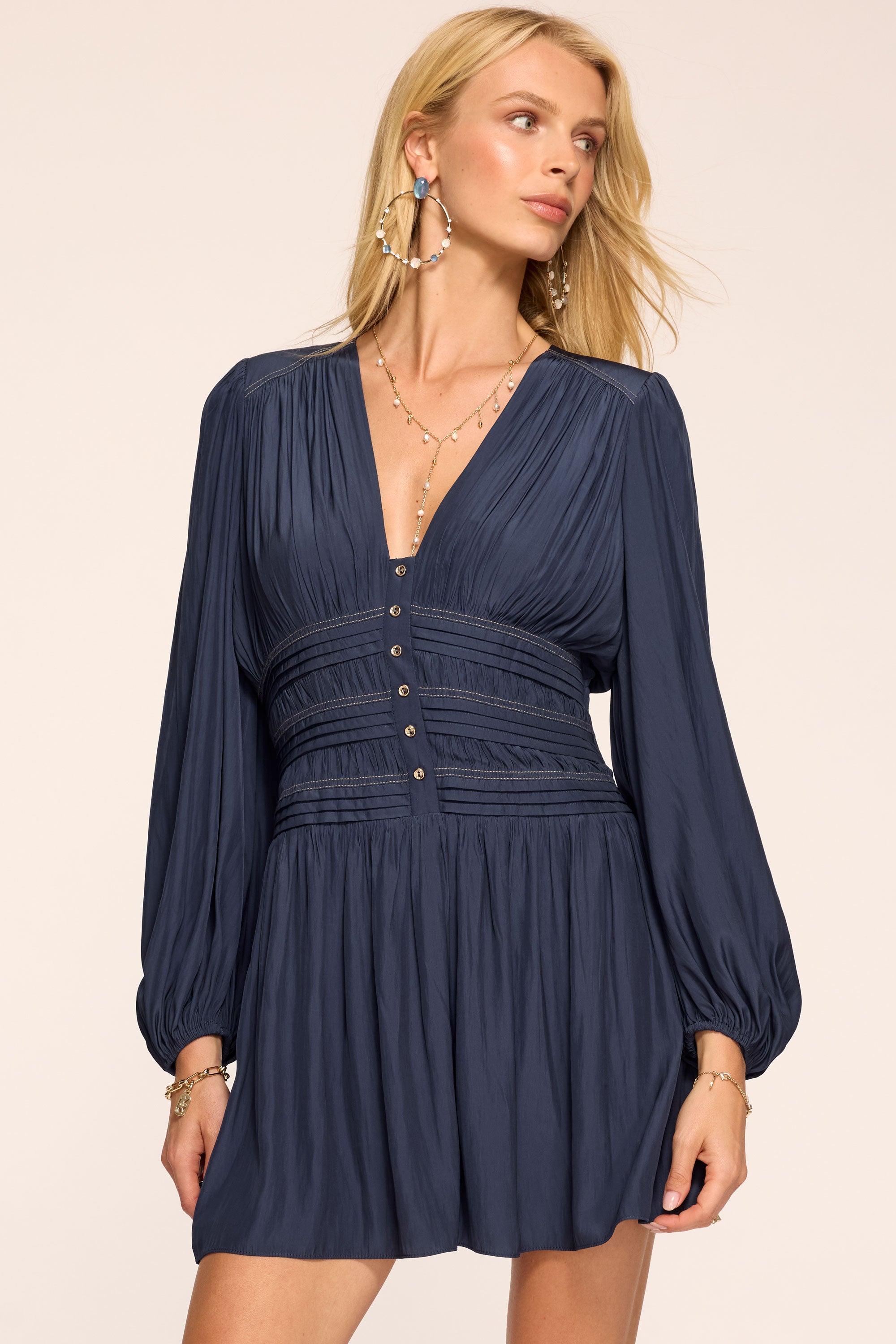Ramy Brook Jules Long Sleeve Mini Dress in Navy