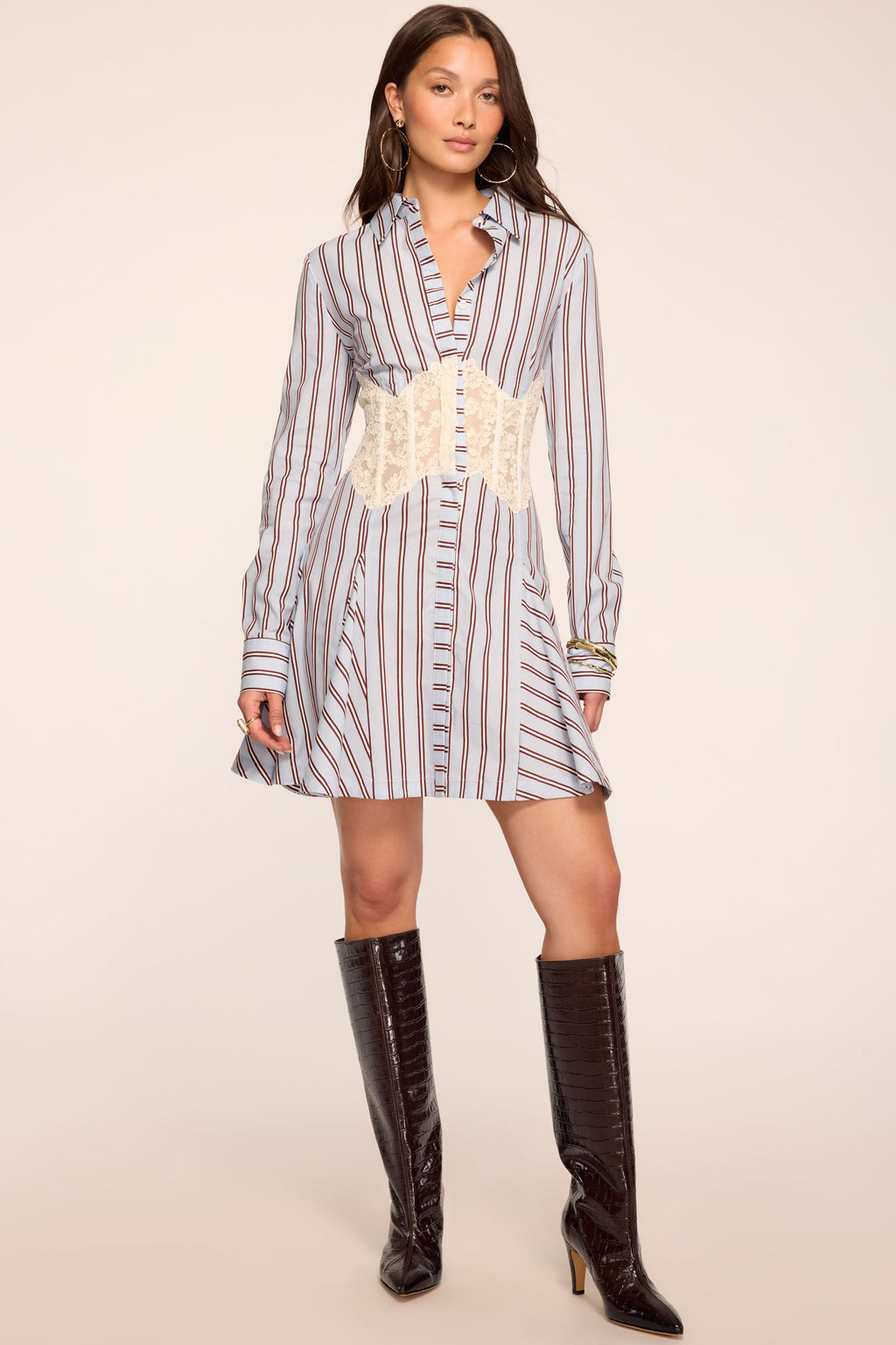 Ramy Brook Wren Lace Striped Poplin Mini Dress - Blue Stripe