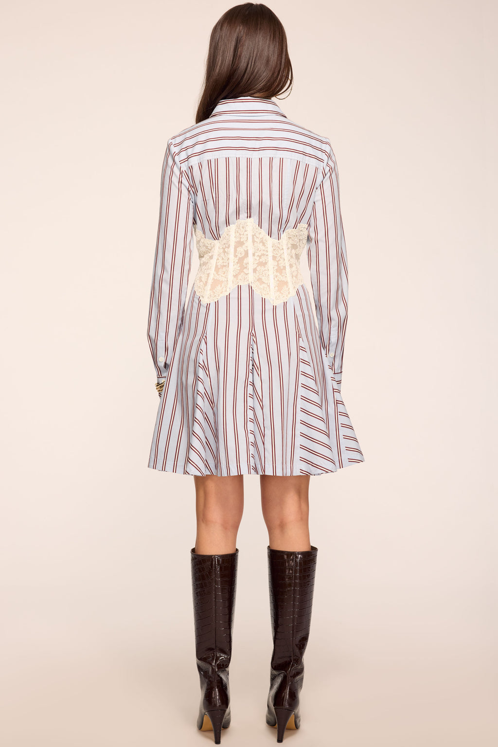 Ramy Brook Wren Lace Striped Poplin Mini Dress - Blue Stripe