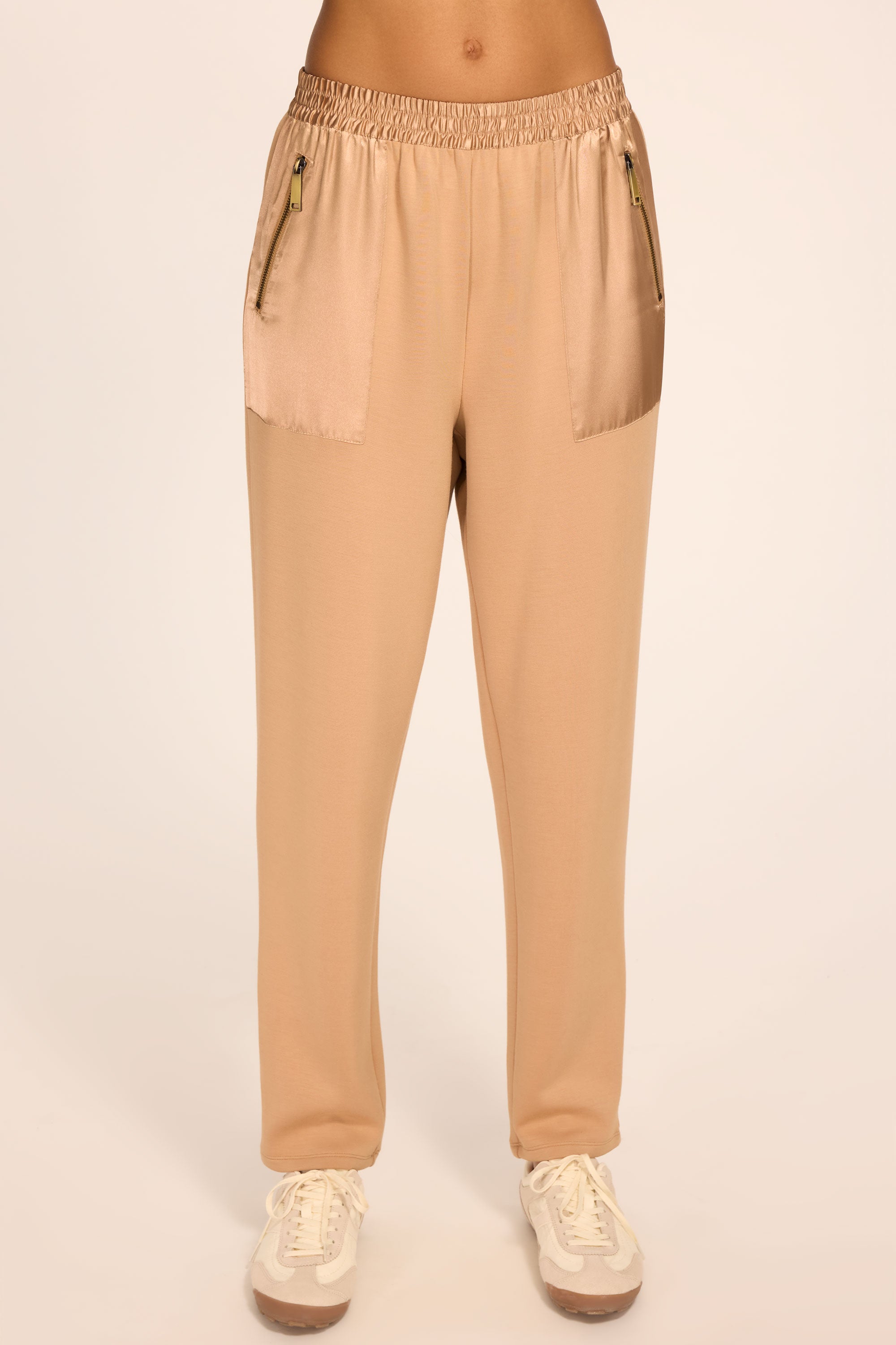 _ Rumy   Frances Satin Knit Jogger in camel | Ramy Brook