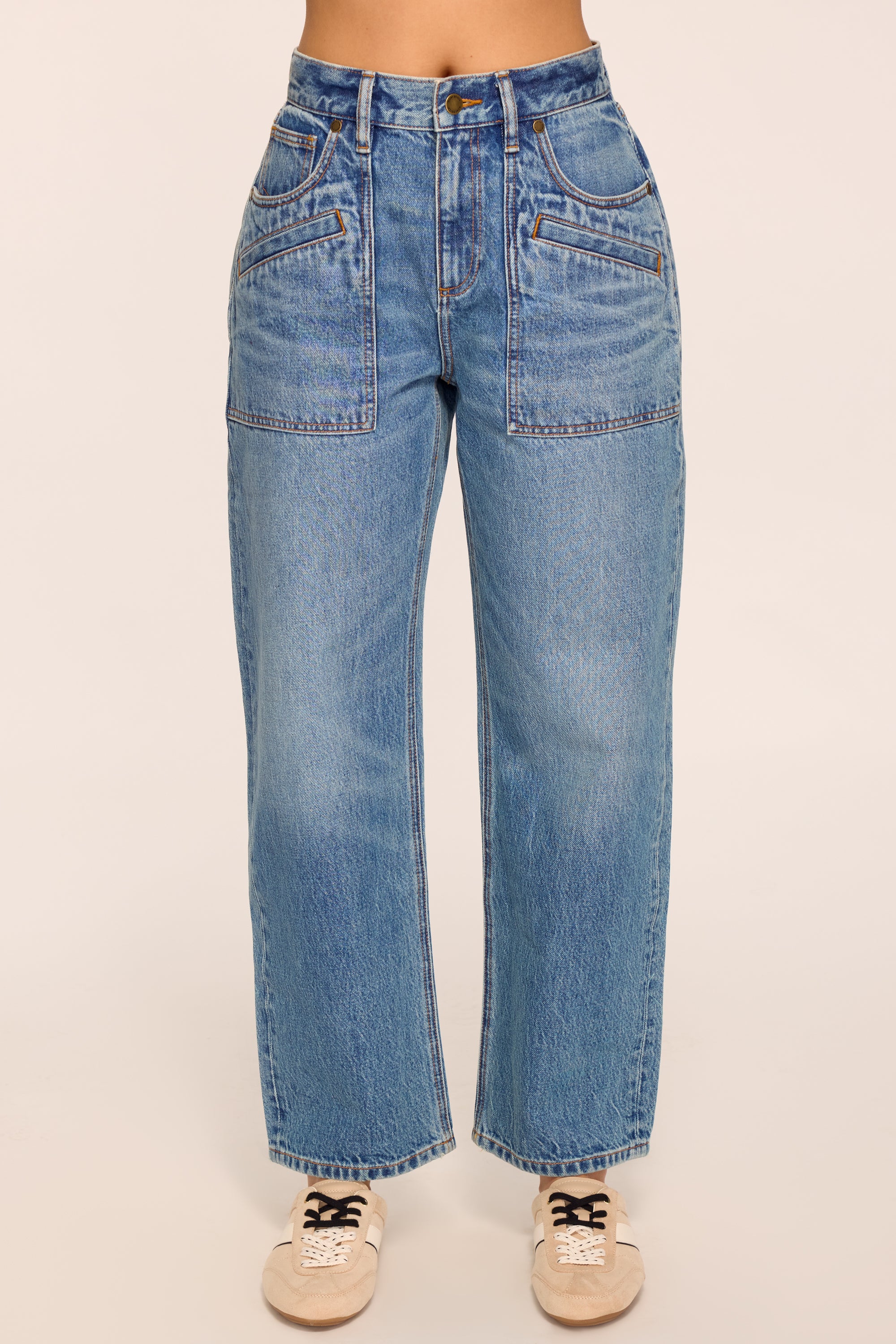 Arlo Cropped Barrel Jean in medium azure | Ramy Brook