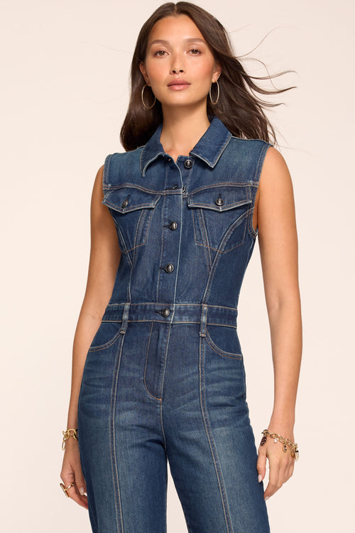 Jessie Sleeveless Denim Cropped Jumpsuit view 2