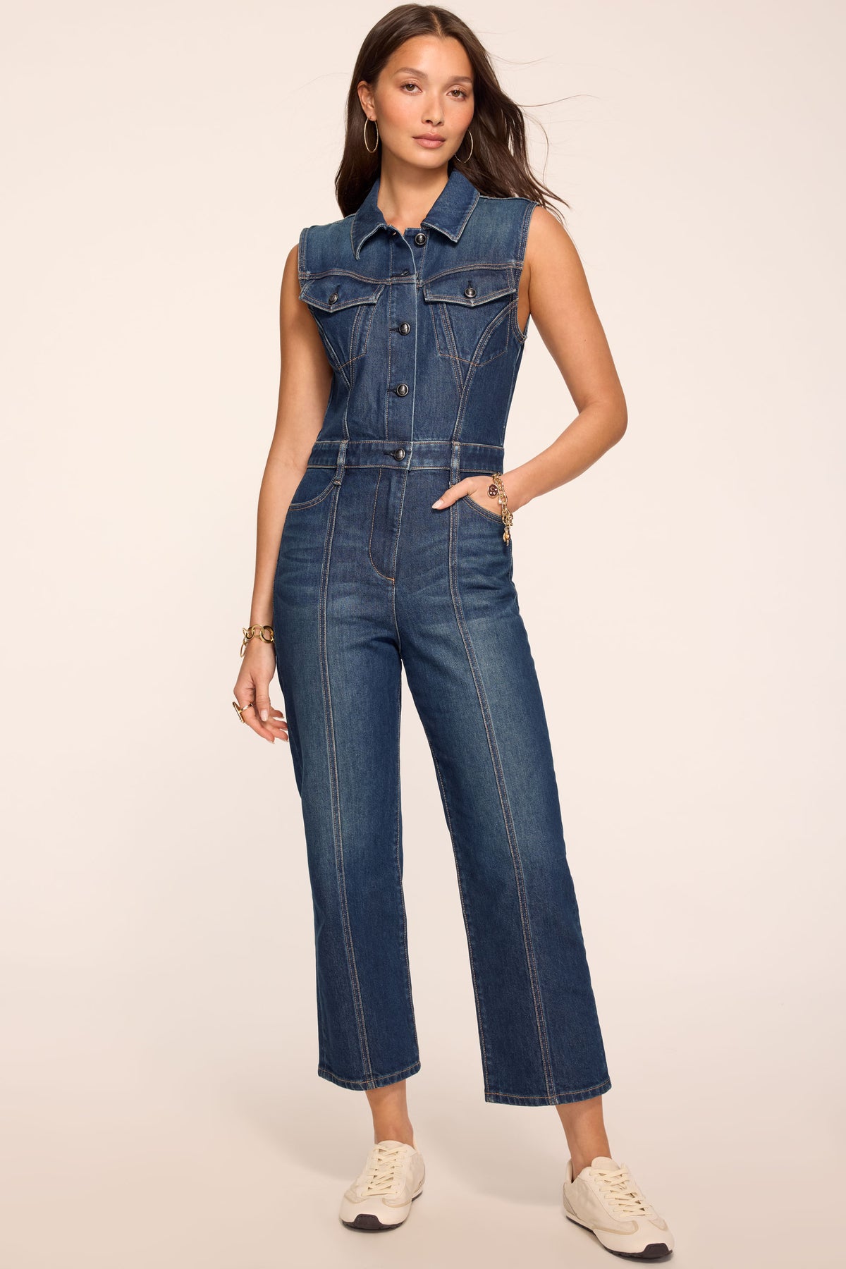 Jessie Sleeveless Denim Cropped Jumpsuit view 1