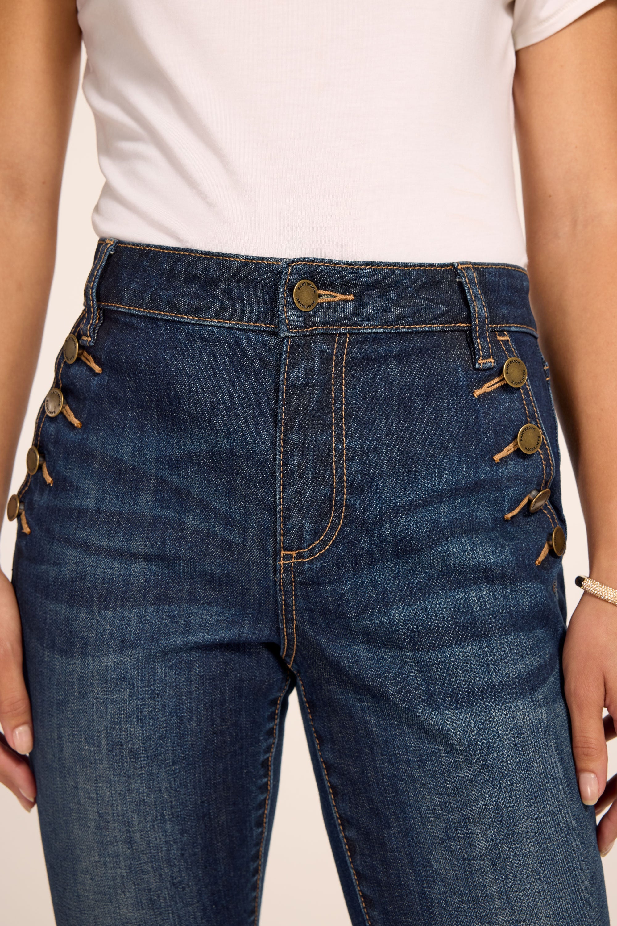 Helena High-Rise Demi Petite Flare Jean in dark rinse | Ramy Brook