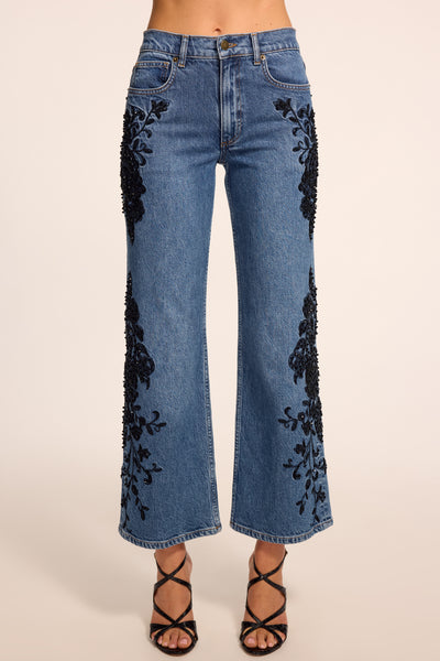 Lea Beaded Cropped Jean in mid cerulean | Ramy Brook