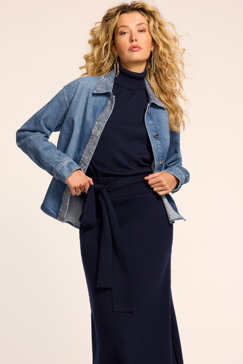 Alison Embellished Denim Button Down Top view 3
