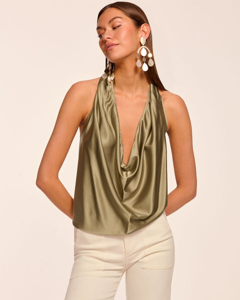Harriet Silk Halter Tank Top in ivory | Ramy Brook