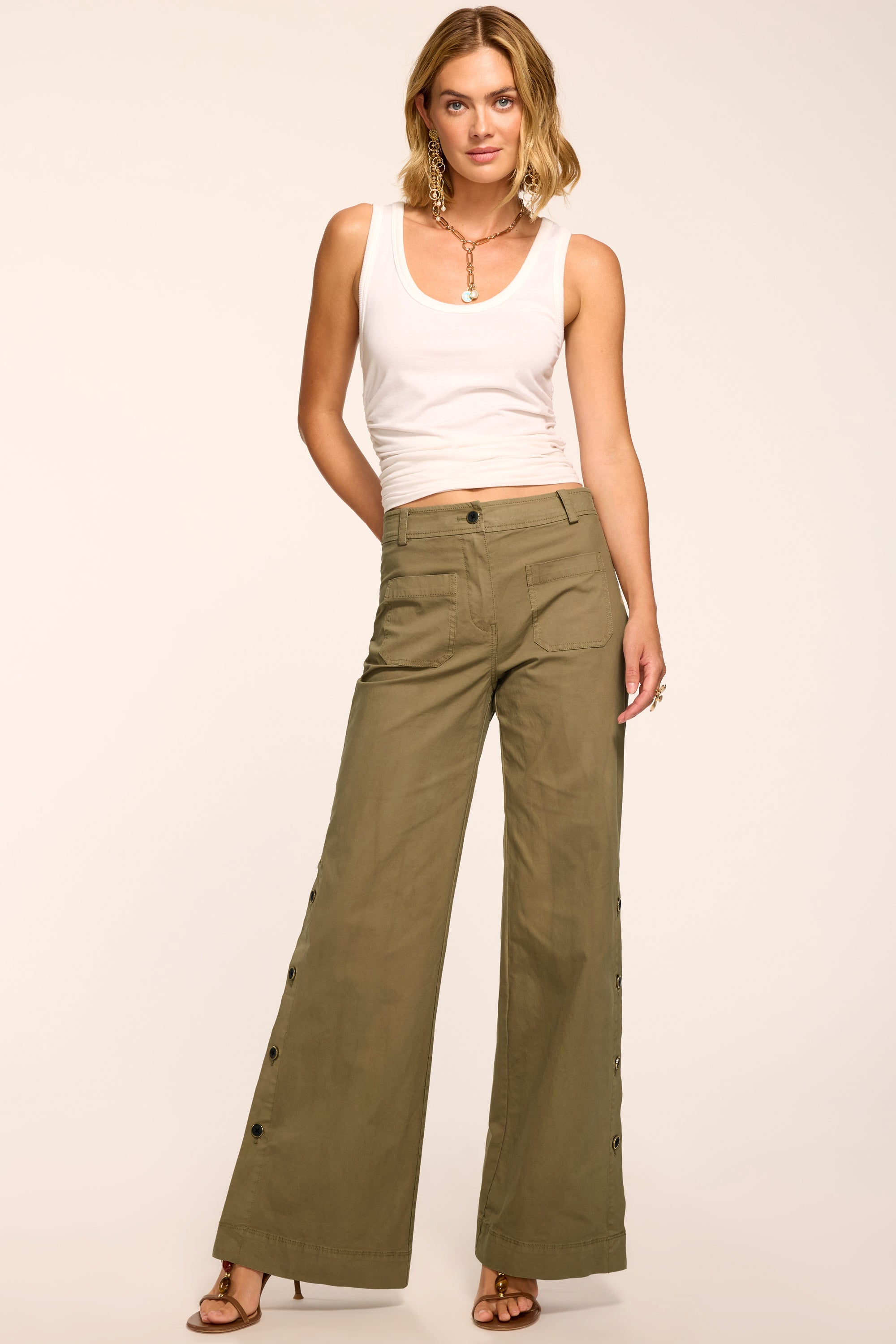 Giselle Canvas Wide Leg Pant in safari green | Ramy Brook