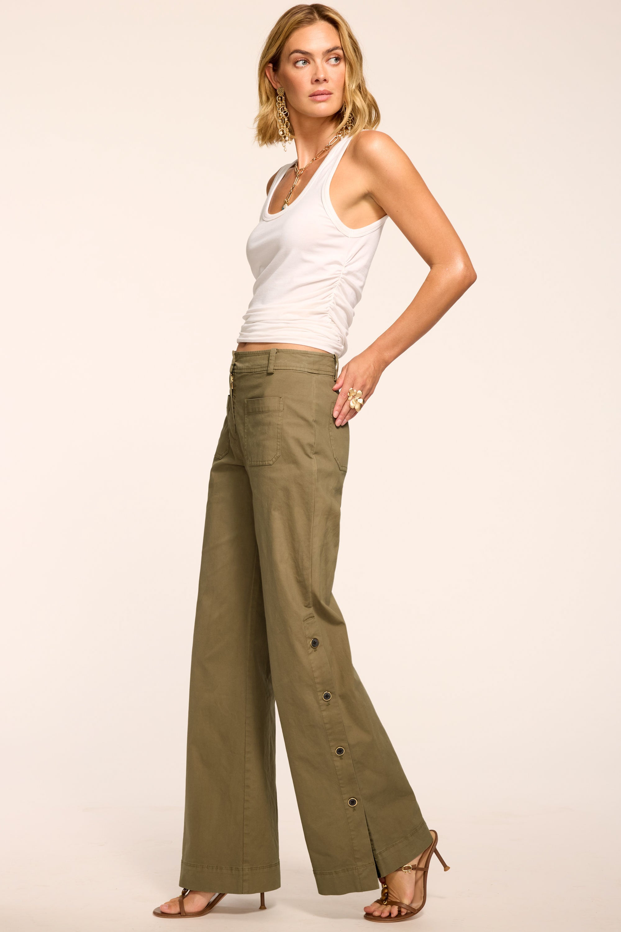 Giselle Canvas Wide Leg Pant in safari green | Ramy Brook