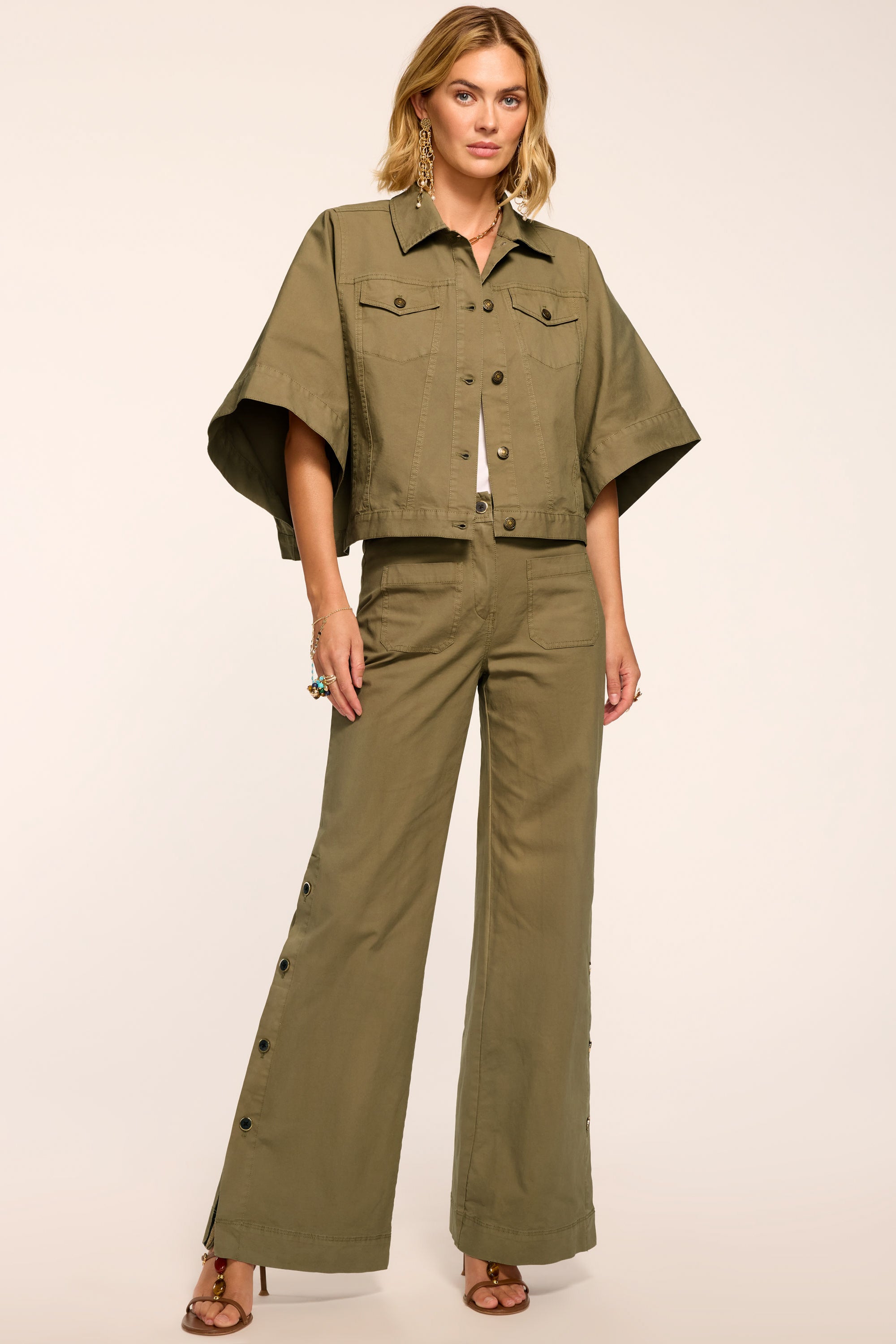 Giselle Canvas Wide Leg Pant in safari green | Ramy Brook
