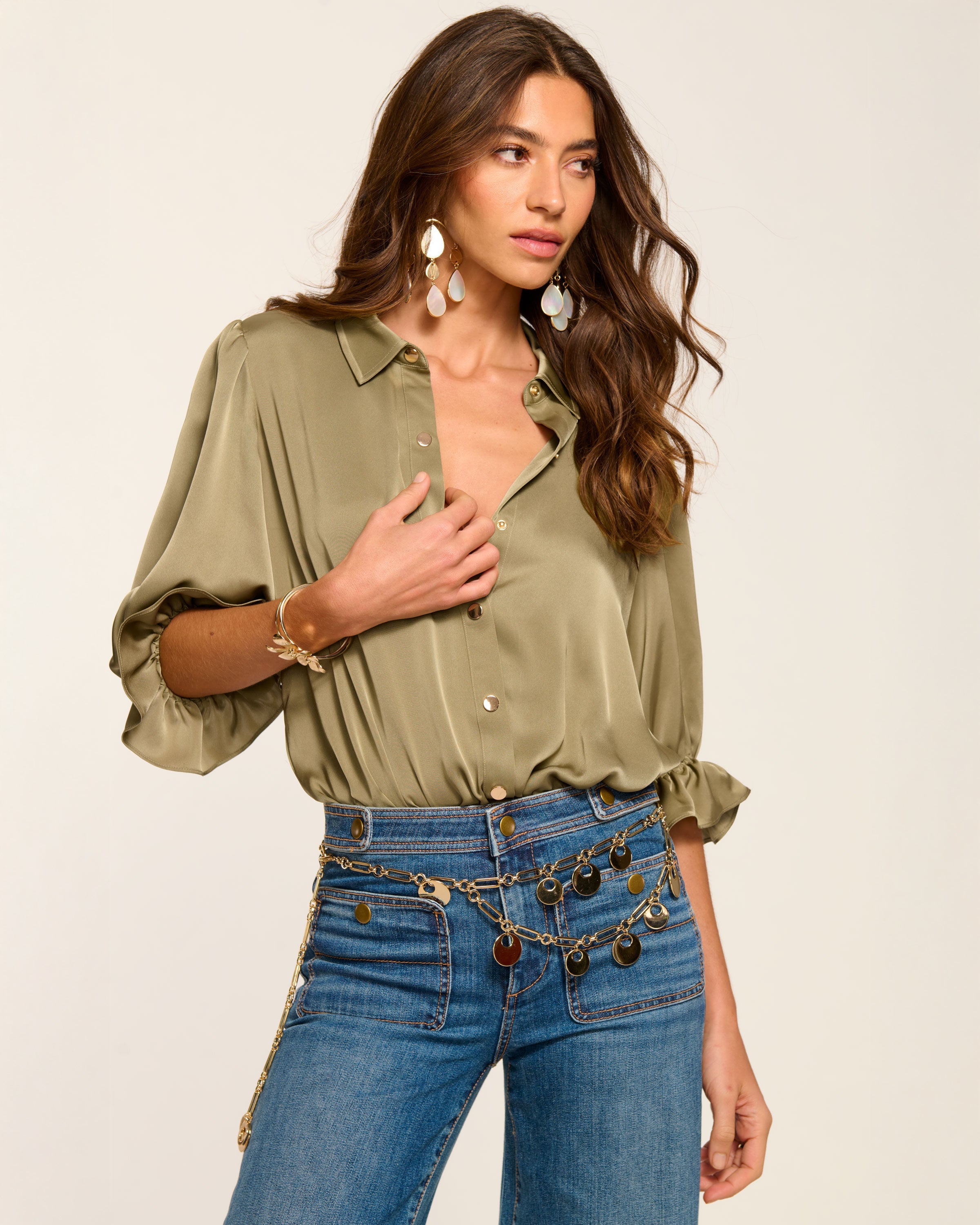 Dina Button Down Bodysuit in safari | Ramy Brook