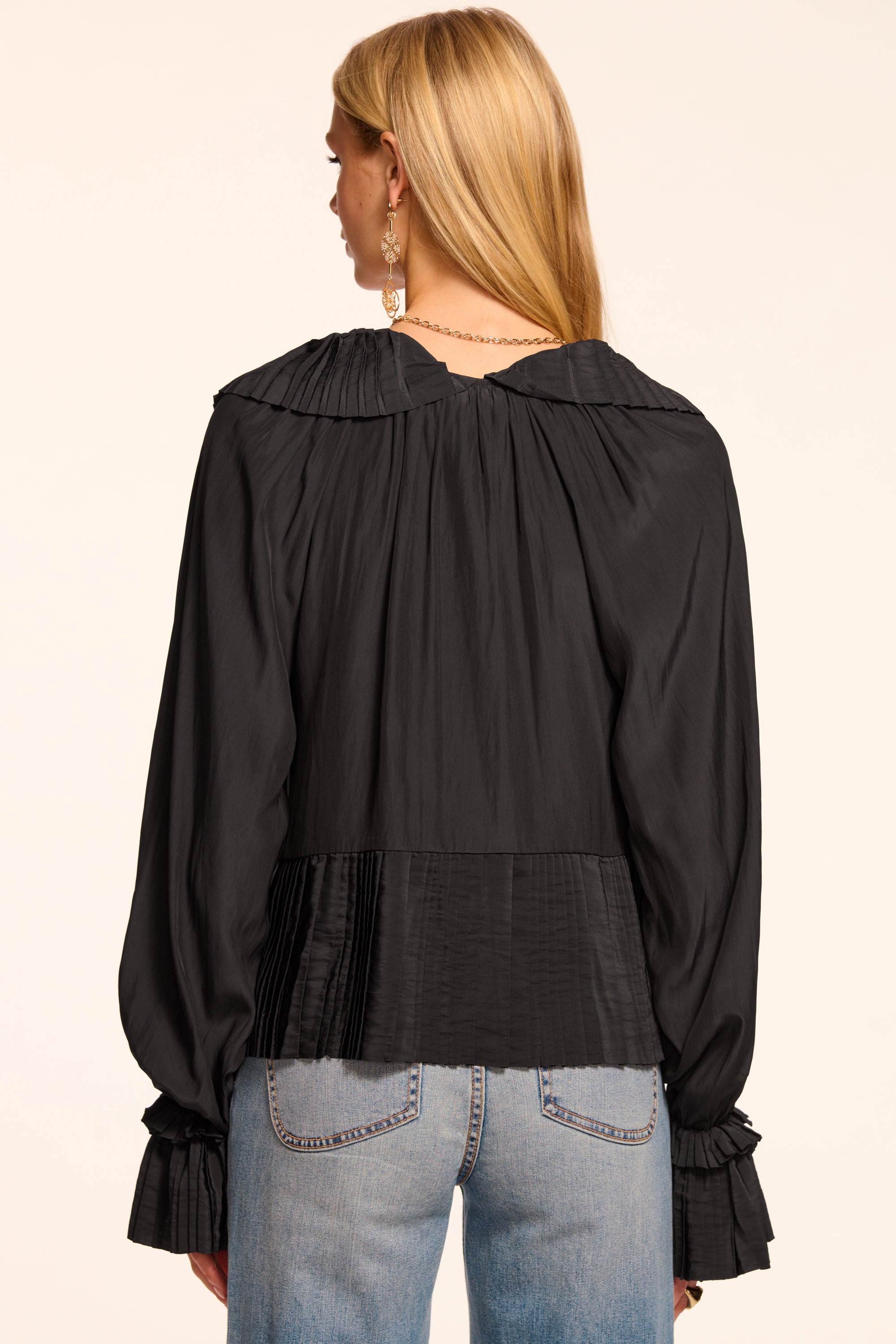 Jacklyn V-Neck Long Sleeve Blouse in black | Ramy Brook