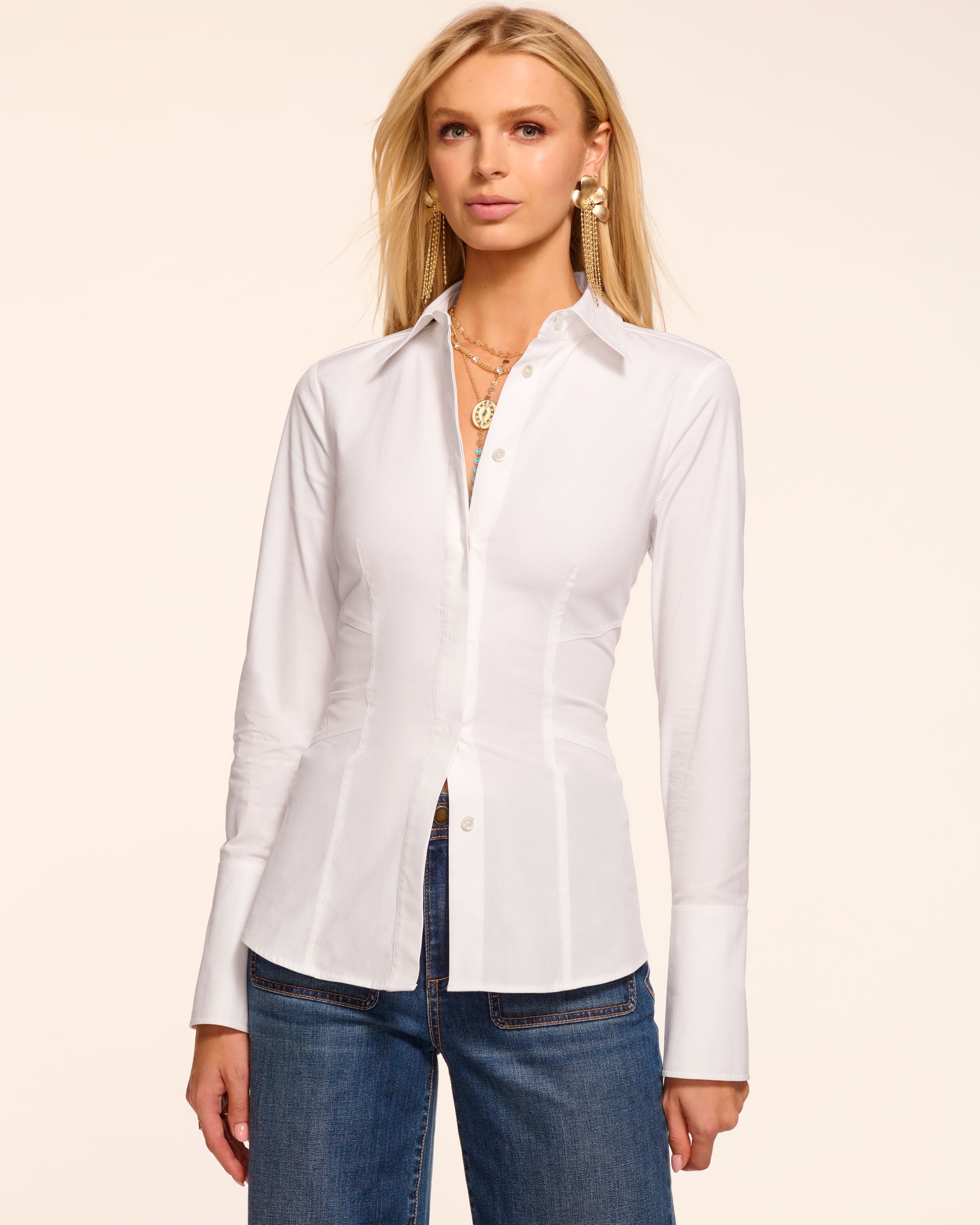 トップス Brook nyron best Steph Cotton Poplin Button Down Top in white | Ramy Brook