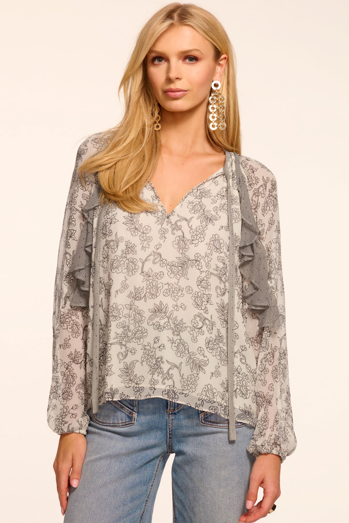 Emily Printed Silk Long Sleeve Blouse view 1