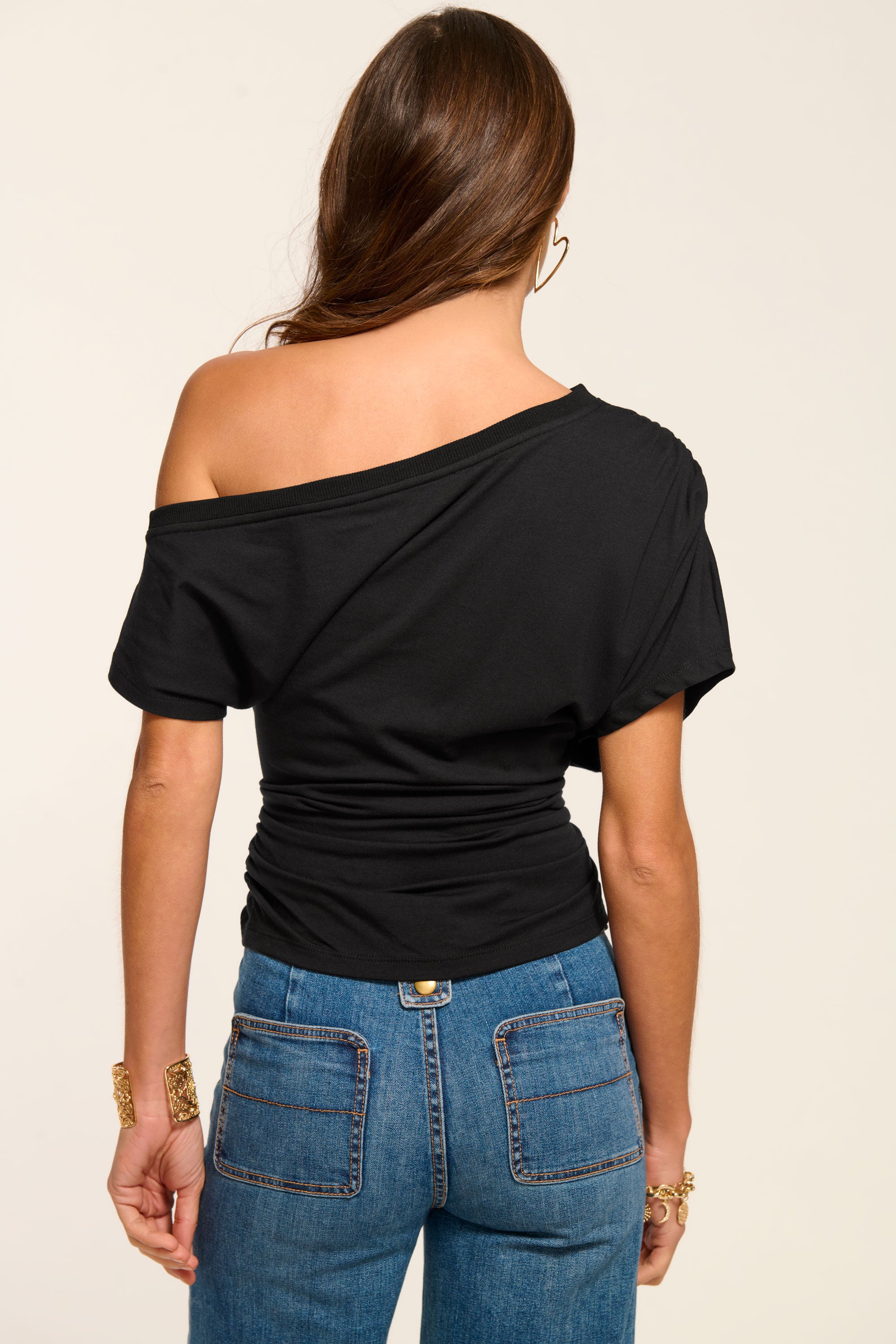 Stella Knit Off-The-Shoulder Tee in black | Ramy Brook