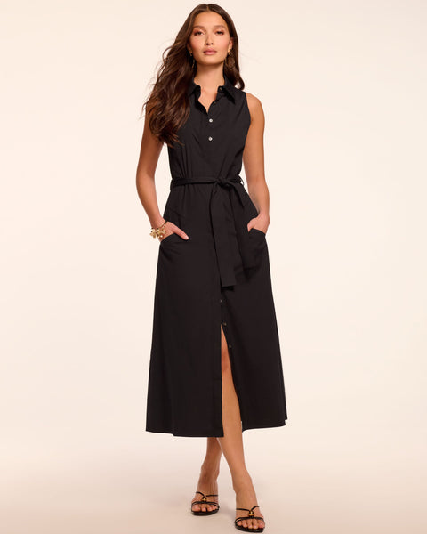 Darcey Cotton Poplin Sleeveless Midi Dress in black