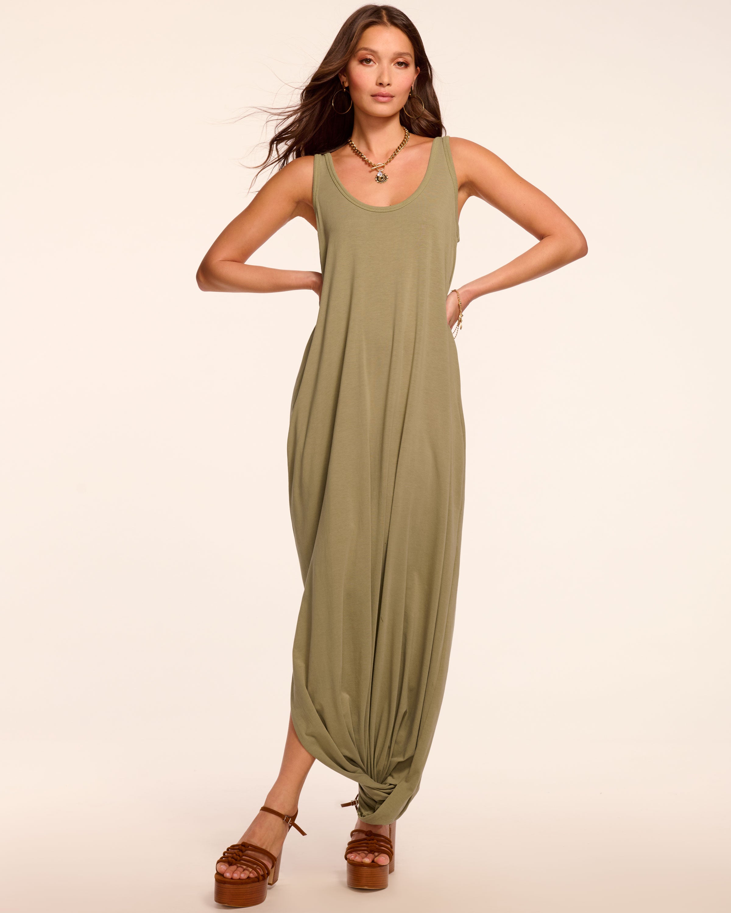Ellison Knit Scoop Neck Midi Dress in safari | Ramy Brook