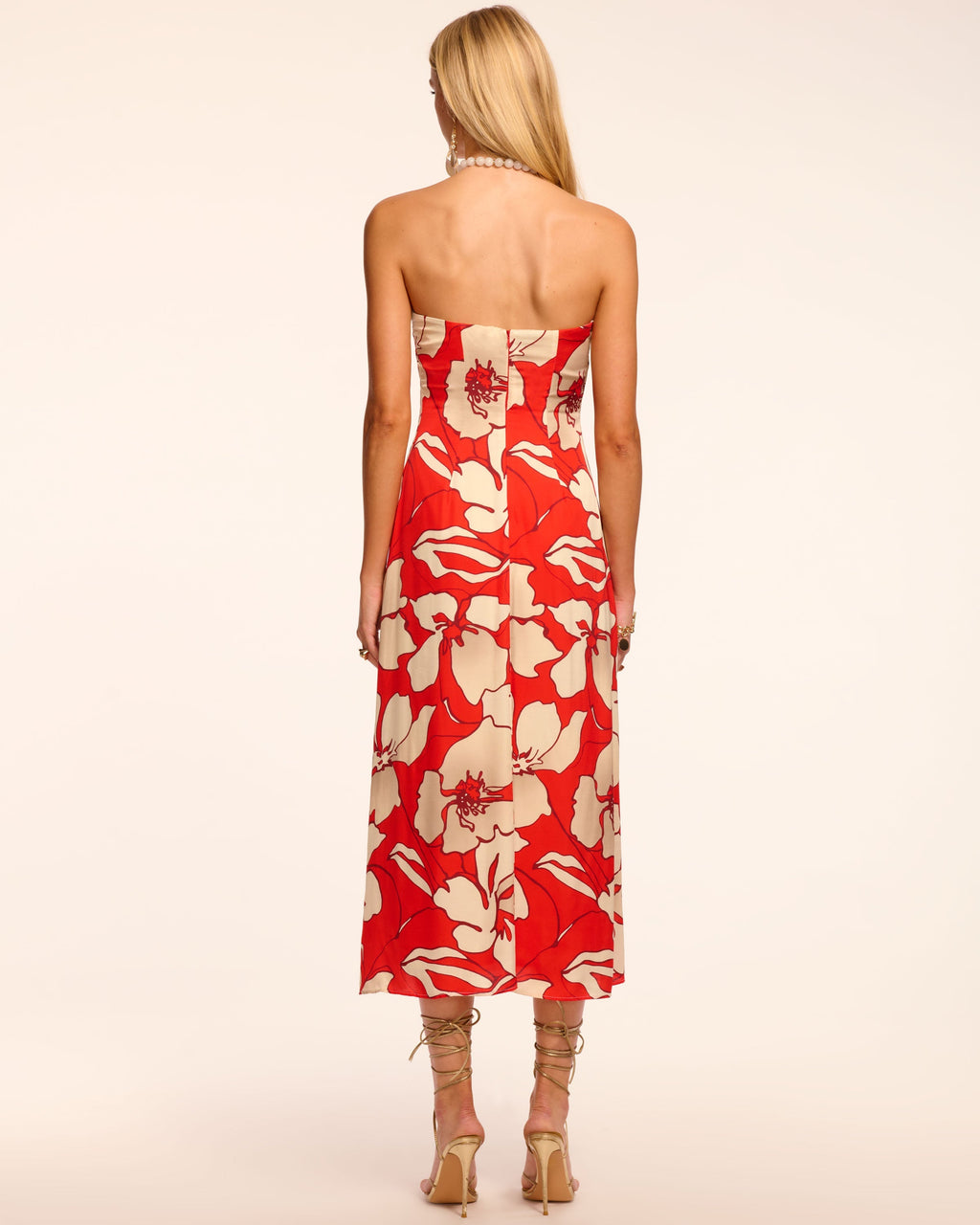 Kamilla Strapless Midi Dress in crimson floral