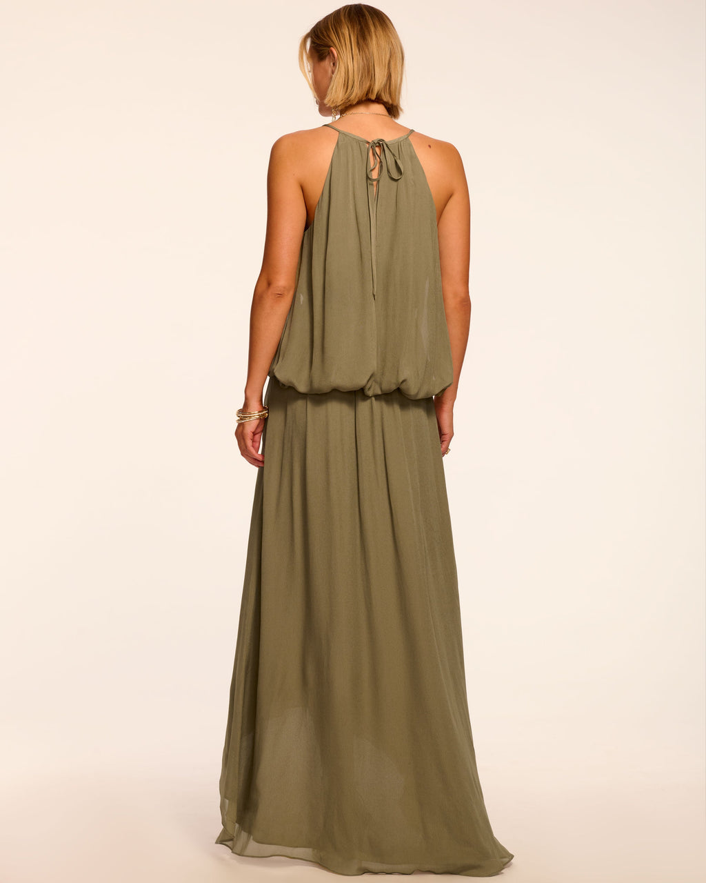 v neck maxi dress Ramy Brook Ambar Draped V-neck Maxi Dress in Safari