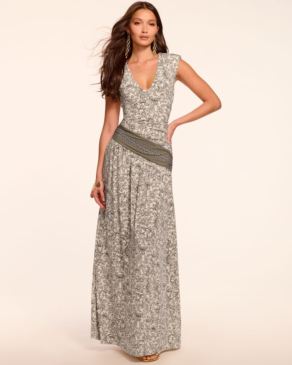 Jamie Jersey Ruched V-Neck Maxi Dress
