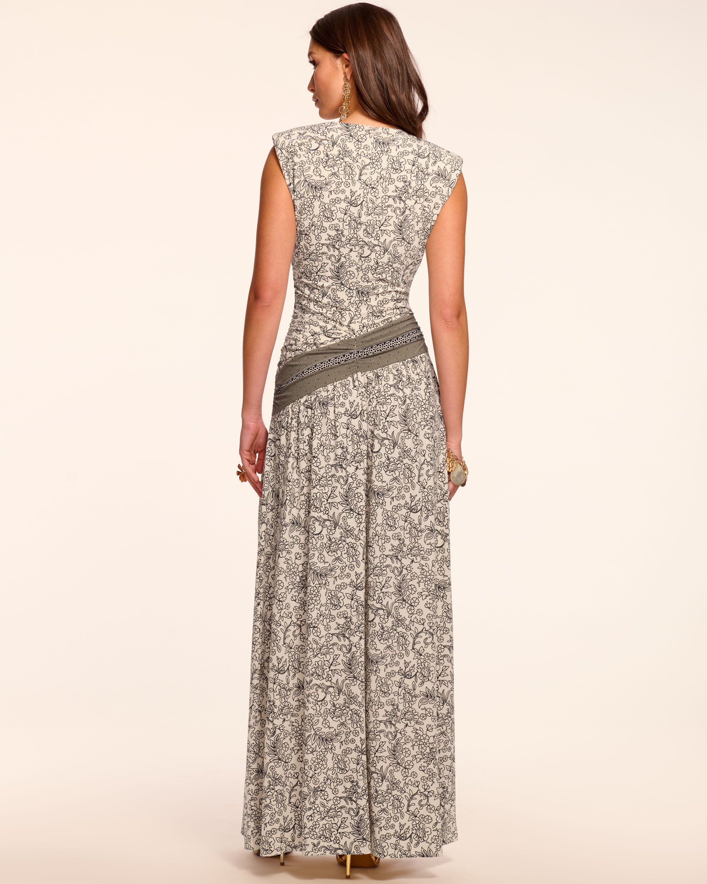 Ramy Brook Jamie Jersey Ruched V-neck Maxi Dress in Bone Floral
