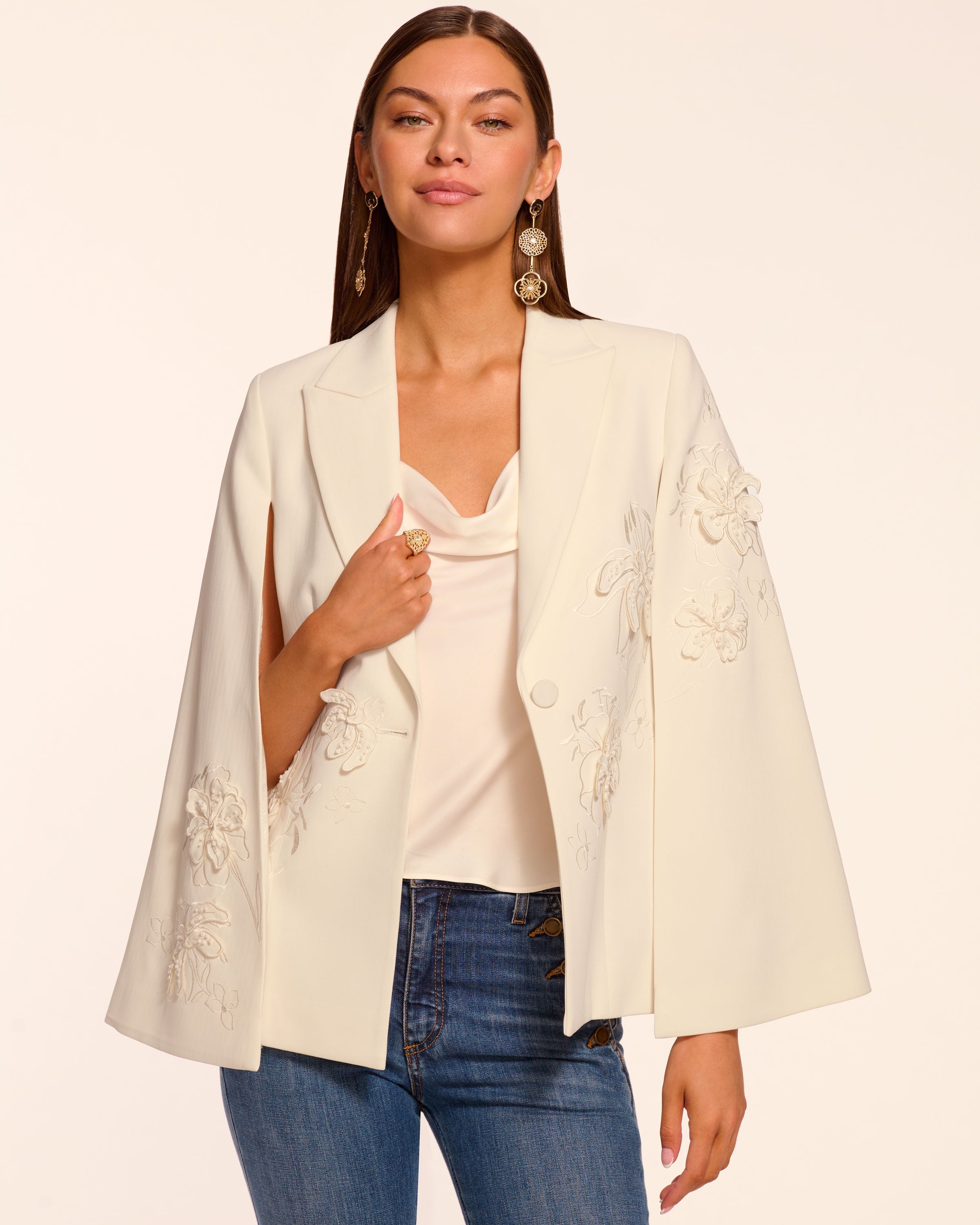 Rosalinda Embellished Cape in ivory | Ramy Brook