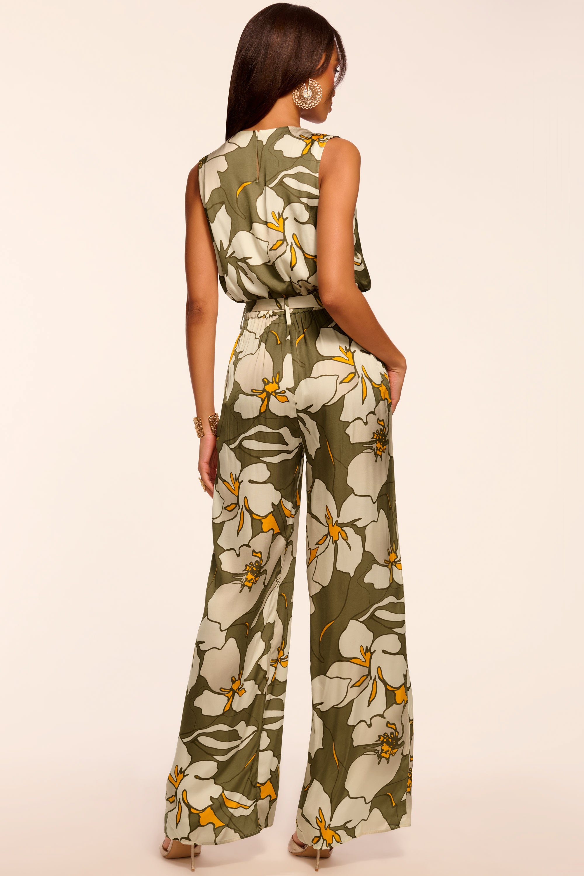 Hollie V-Neck Wide Leg Jumpsuit in safari floral | Ramy Brook