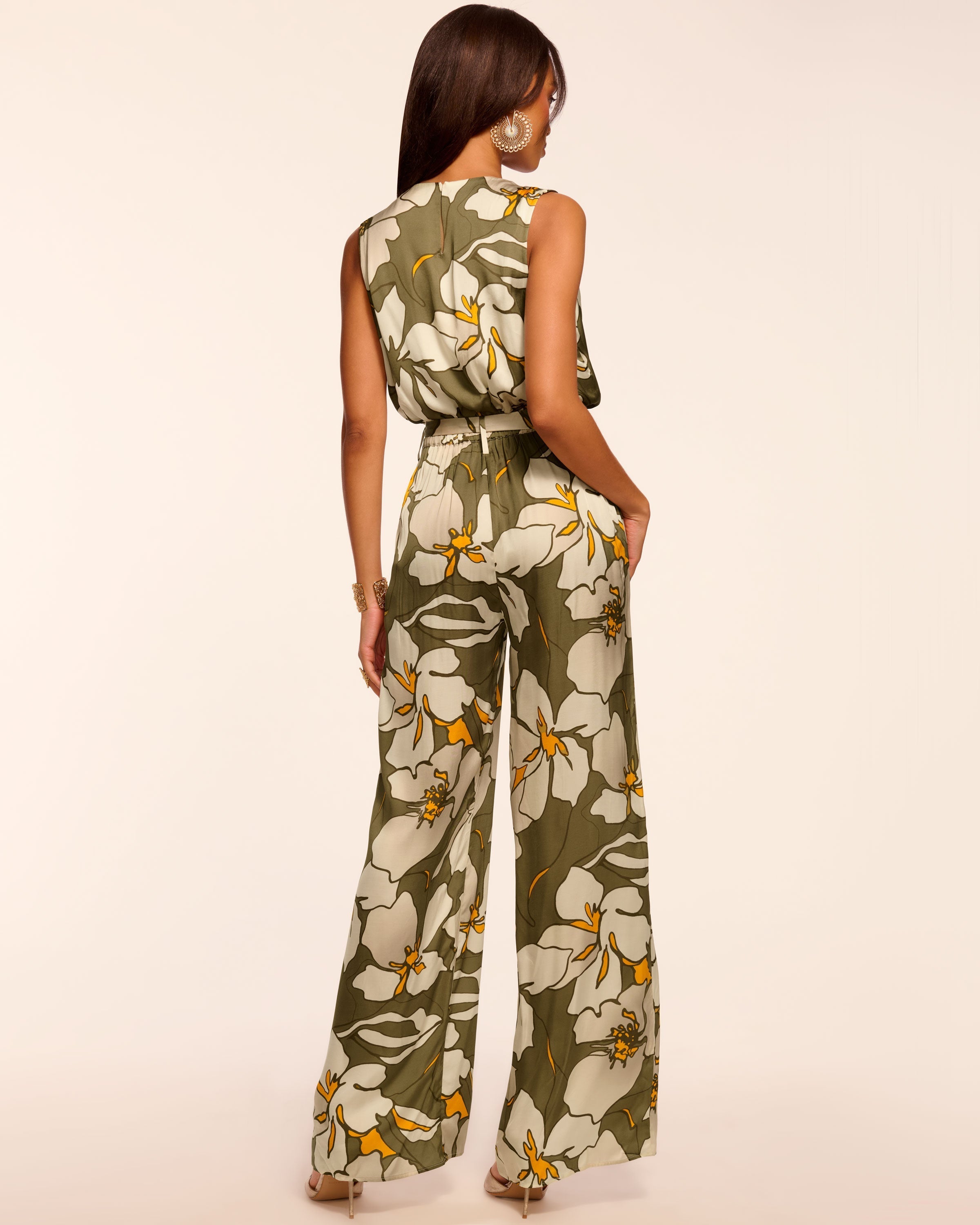 Hollie V-Neck Wide Leg Jumpsuit in safari floral | Ramy Brook