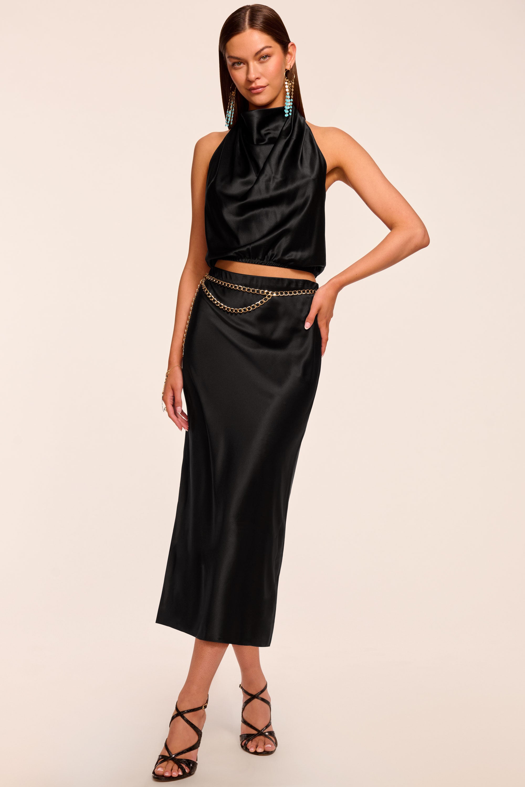 Krisia Silk Slip Midi Skirt in black | Ramy Brook