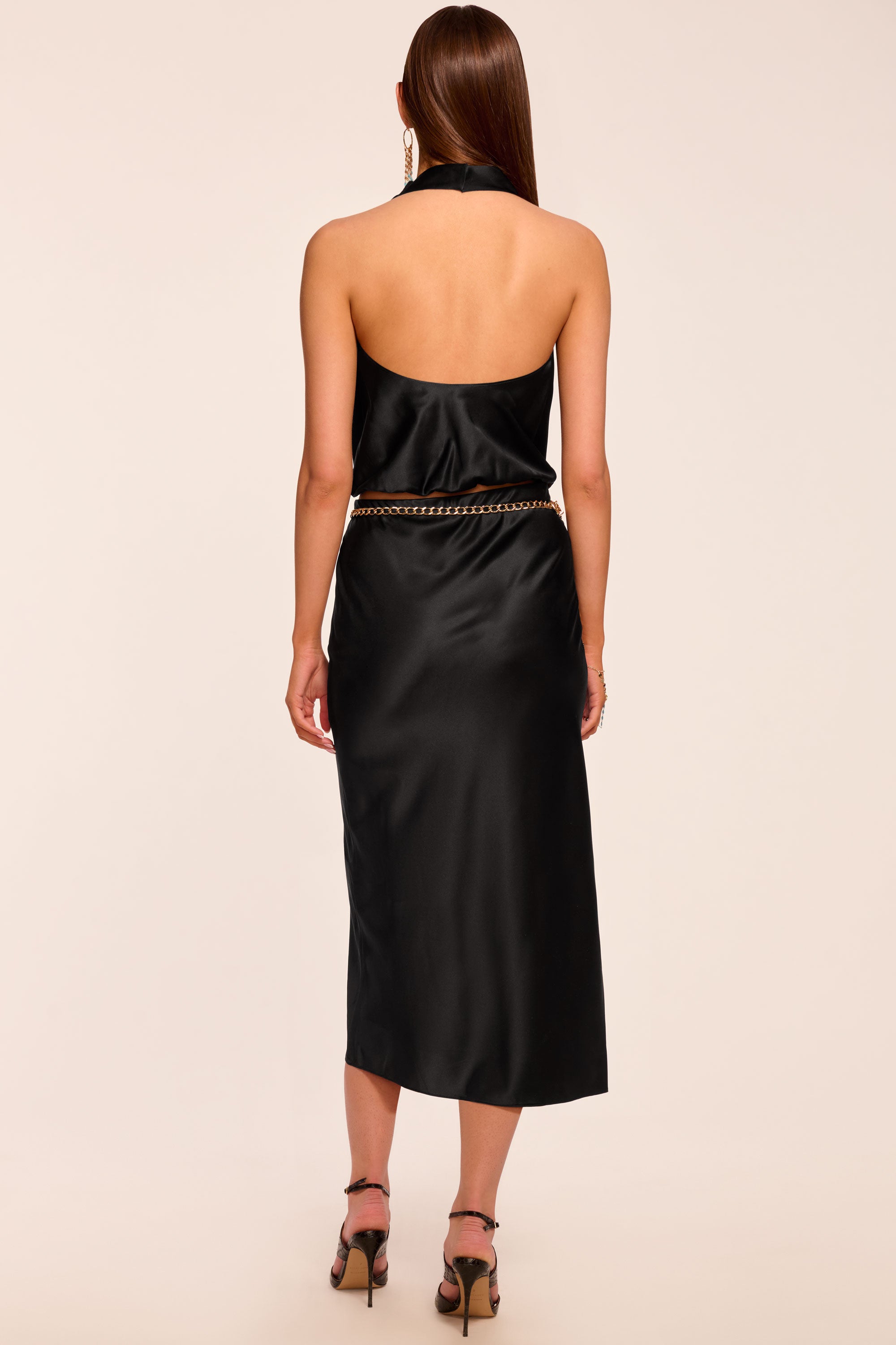 Krisia Silk Slip Midi Skirt in black | Ramy Brook