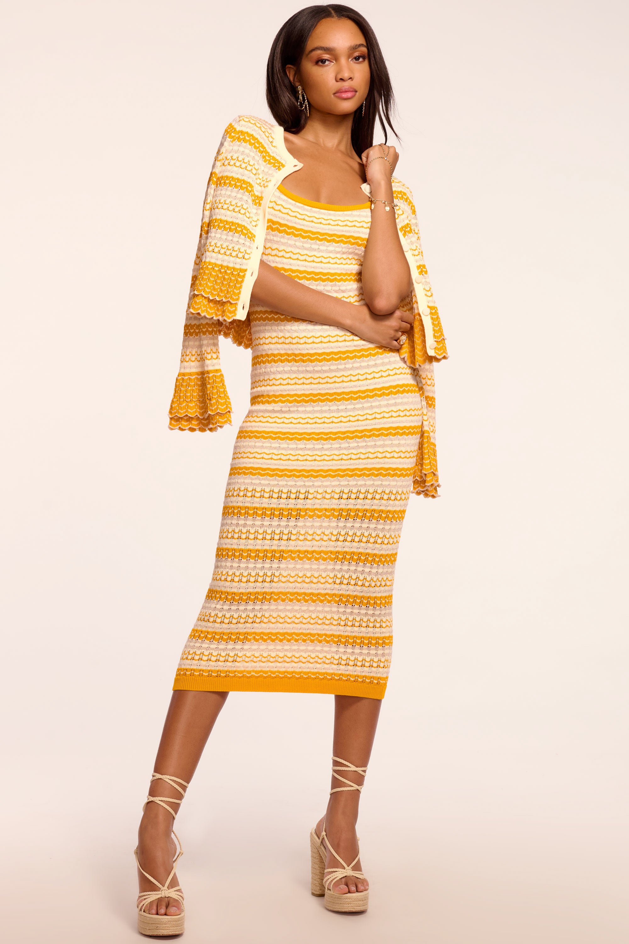 Kit Knit Sleeveless Midi Dress in marigold stripe | Ramy Brook