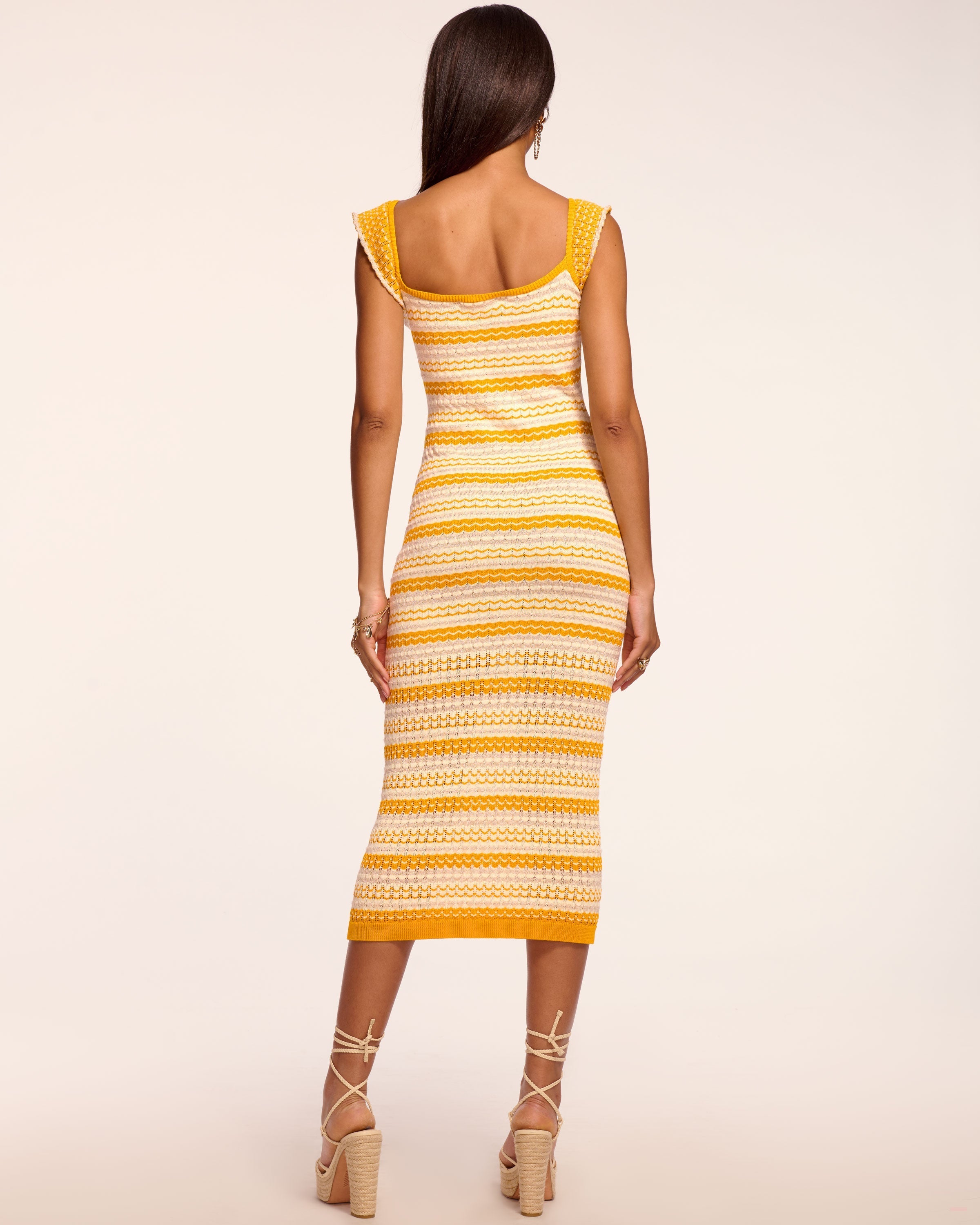 yellow ribbed midi dress Ramy Brook Kit Knit Sleeveless Midi Dress in Marigold Stripe