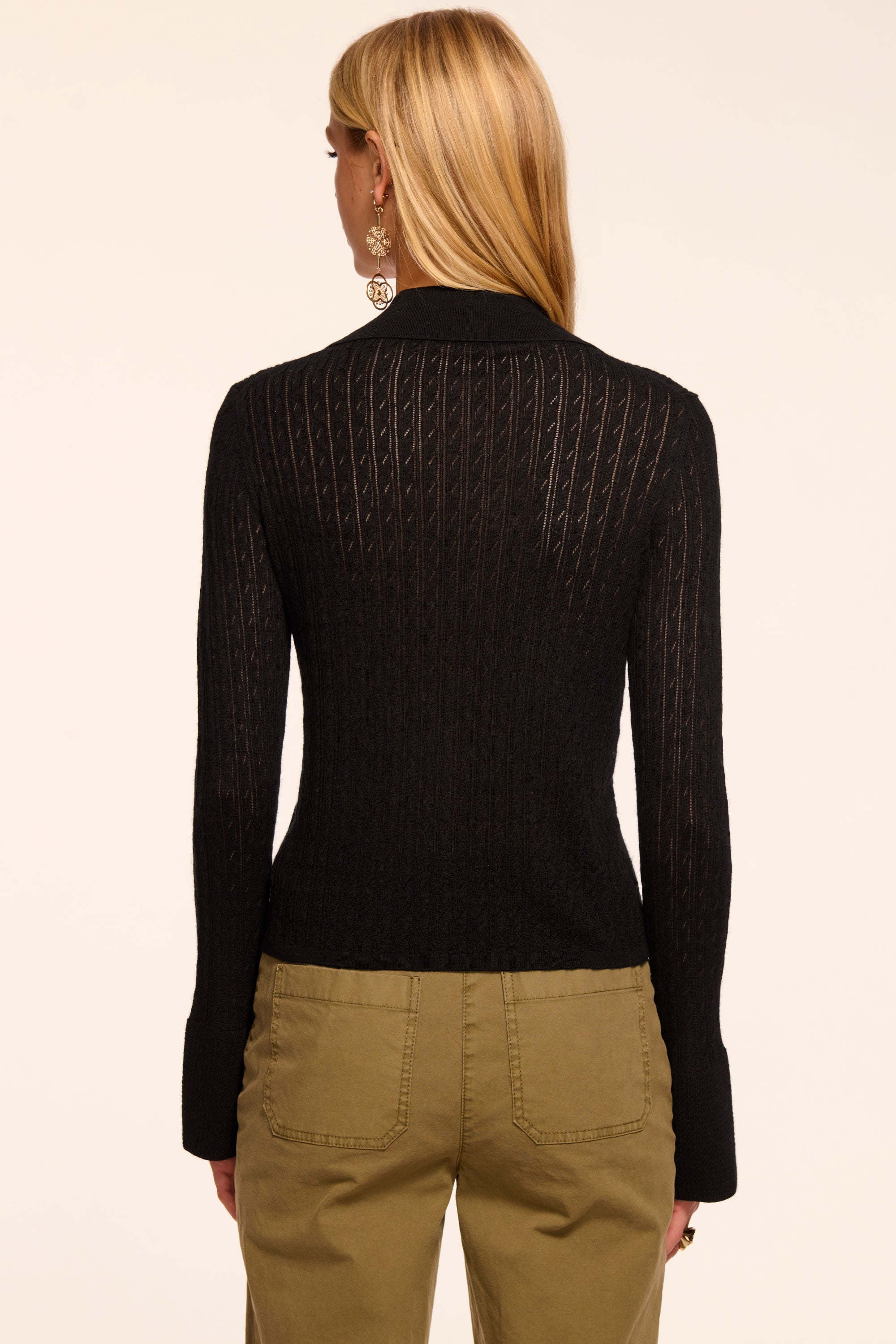 Cathy Pointelle Silk Cashmere Cardigan Sweater in black | Ramy Brook