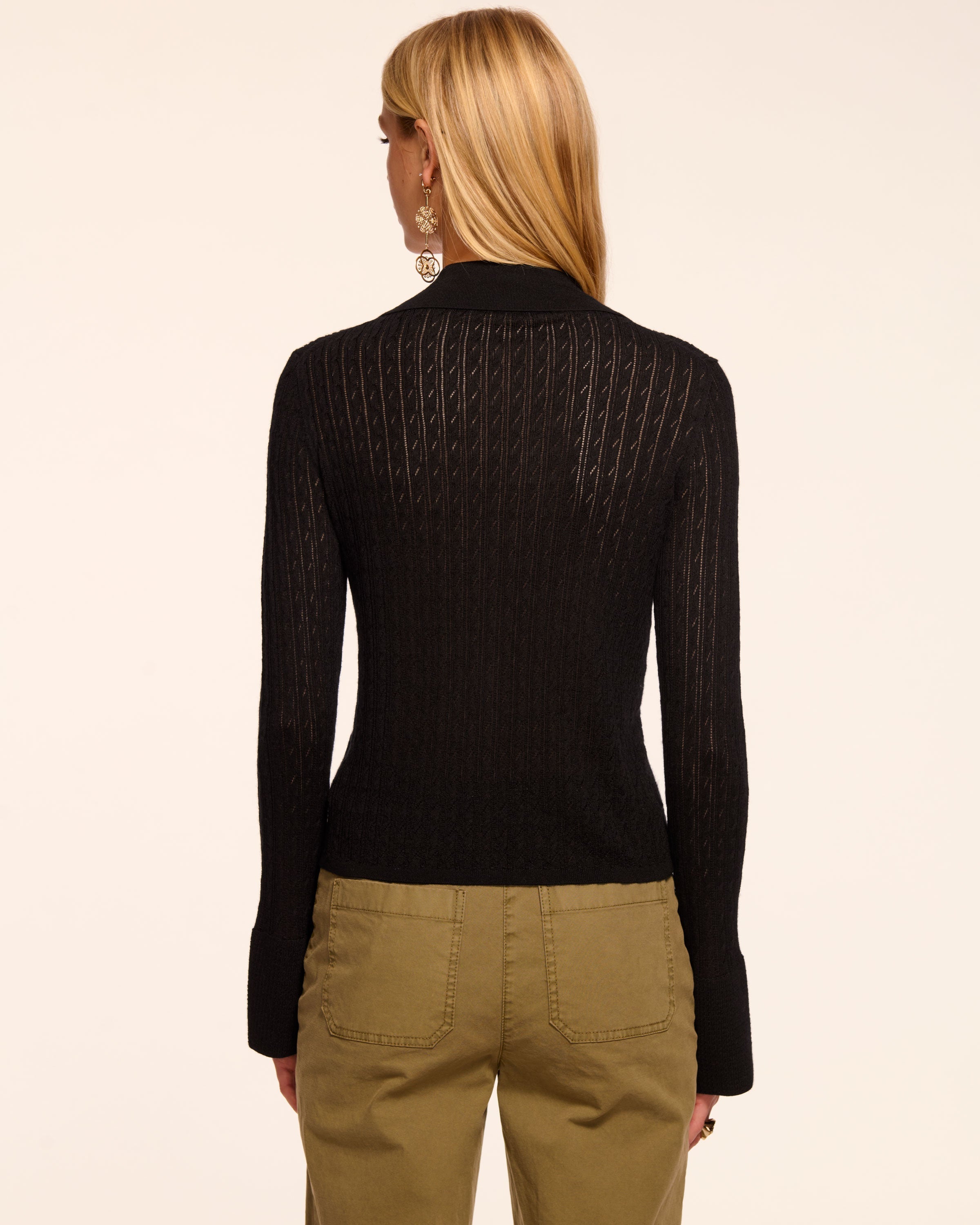 Cathy Pointelle Silk Cashmere Cardigan Sweater in black | Ramy Brook