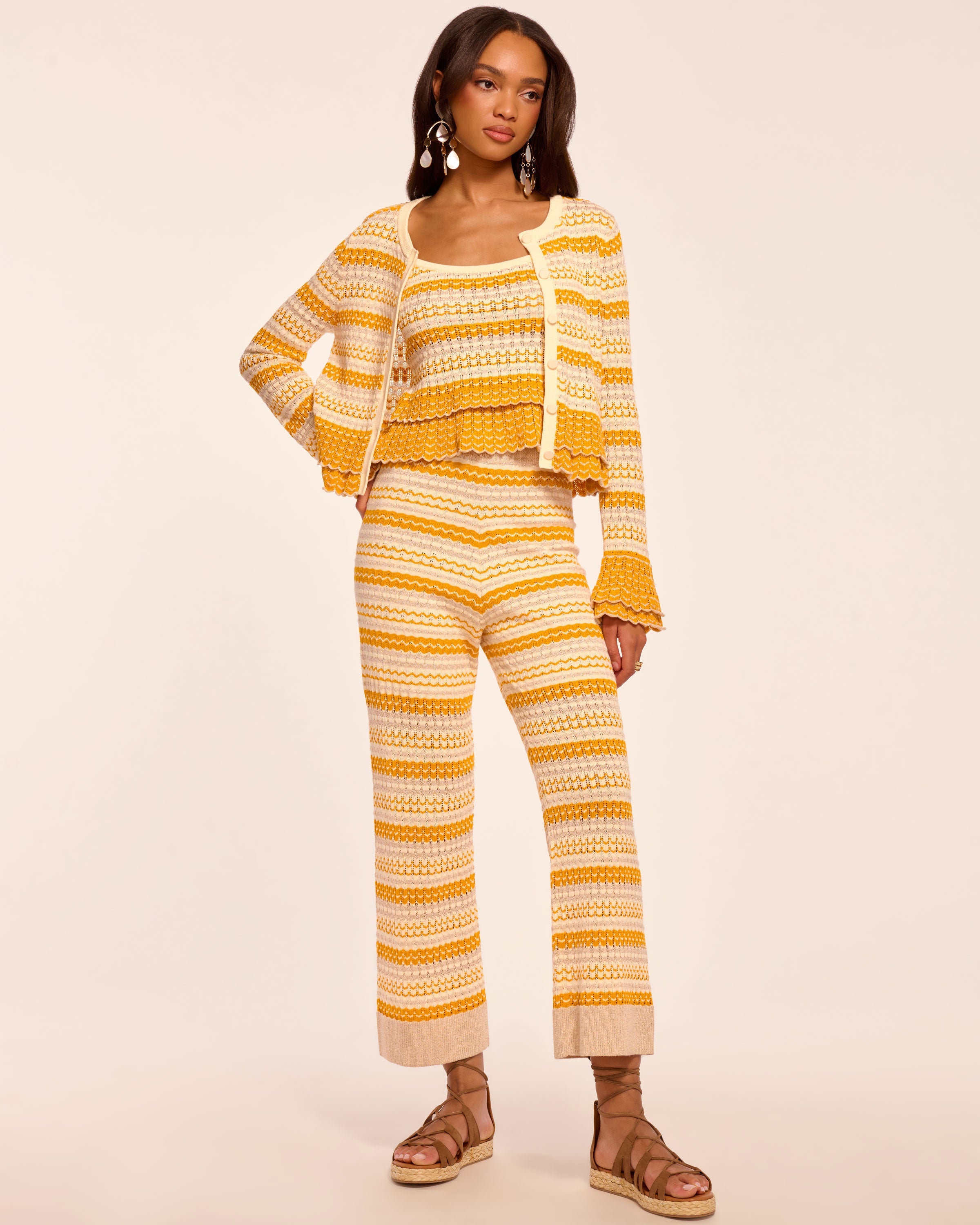 Cher Knit Cropped Pant in marigold stripe | Ramy Brook