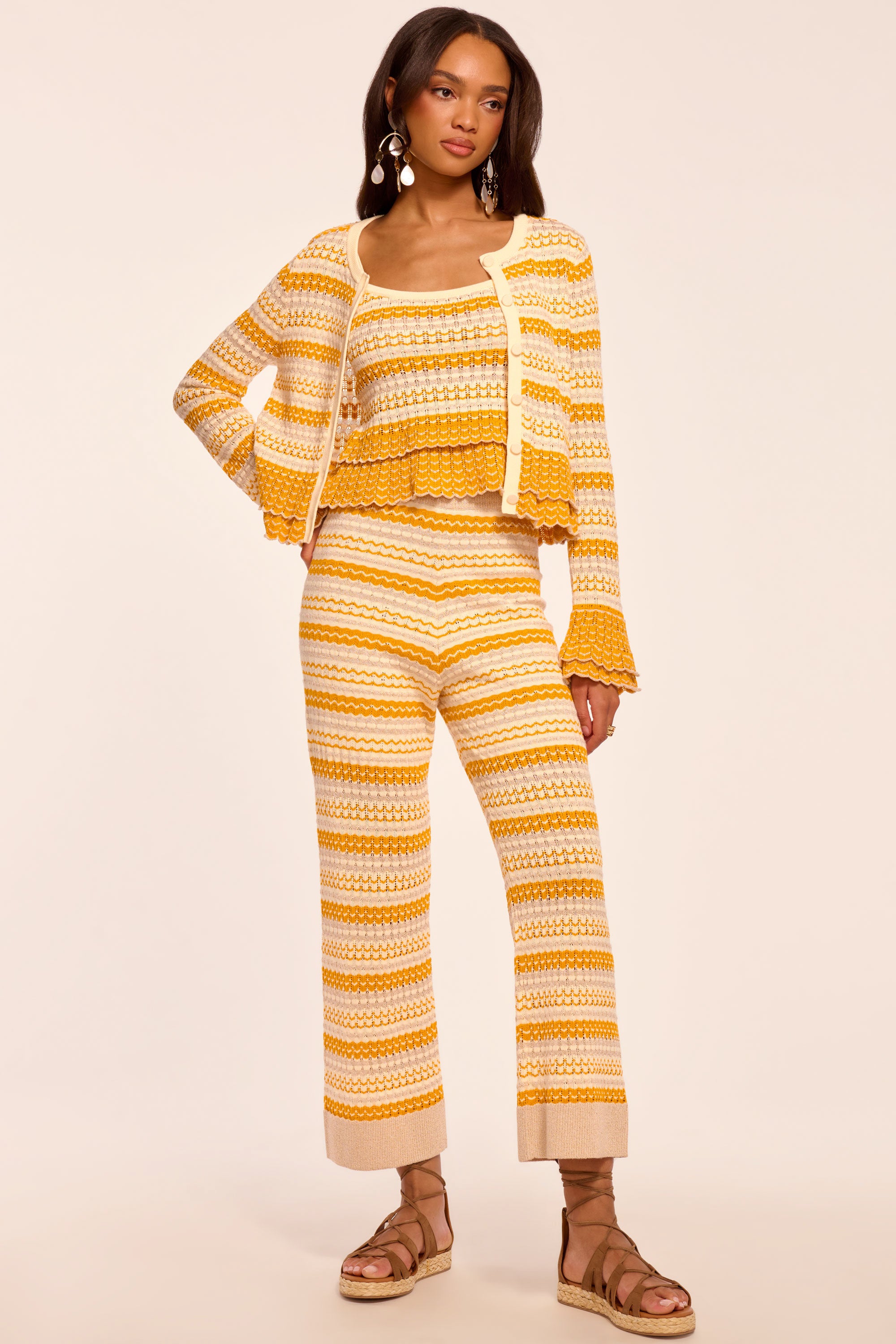 Cher Knit Cropped Pant in marigold stripe | Ramy Brook