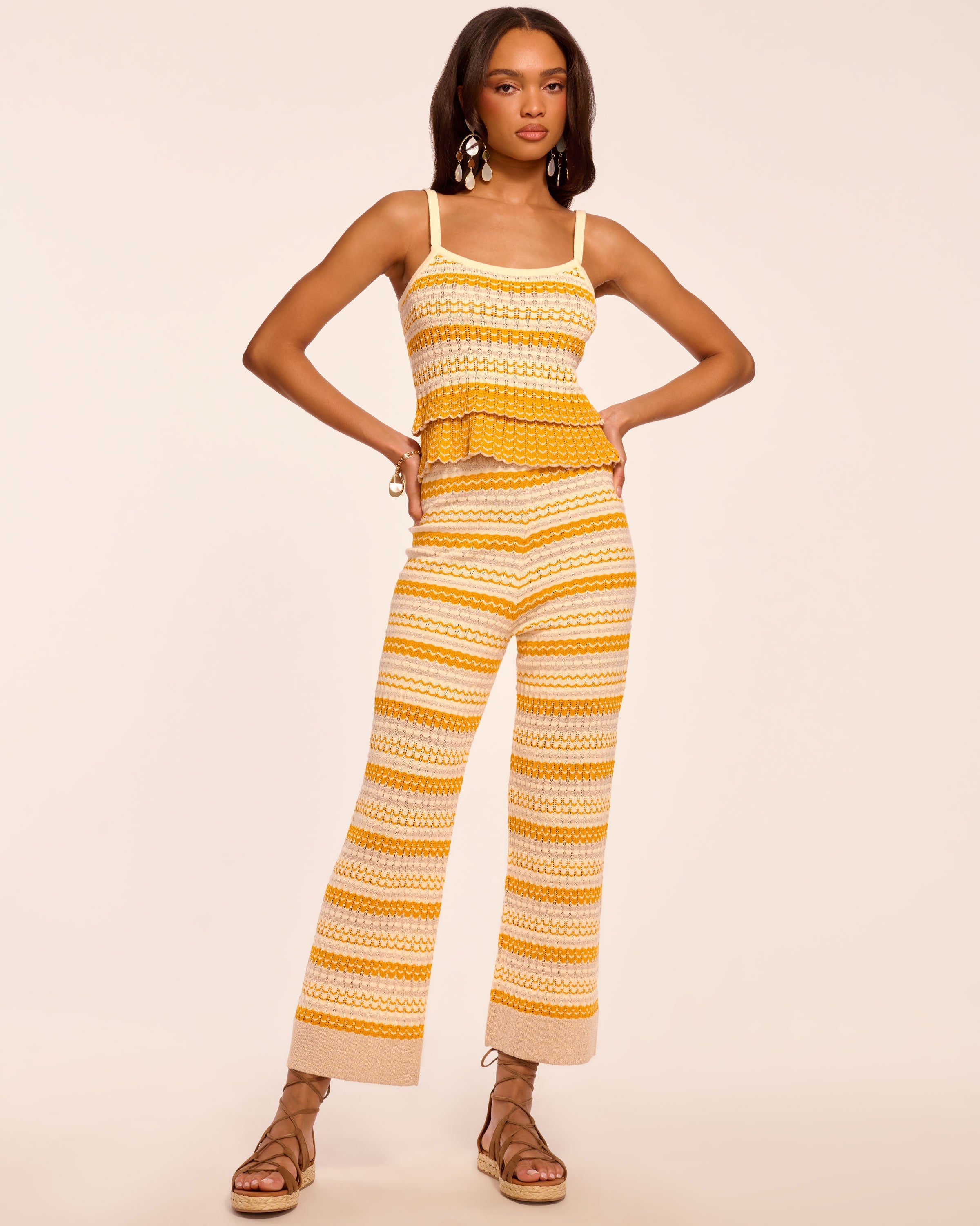 Cher Knit Cropped Pant in marigold stripe | Ramy Brook