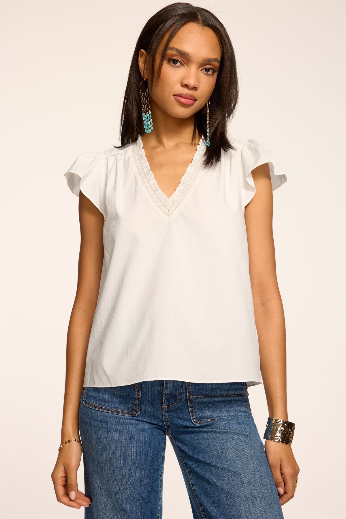 Blake Cotton Poplin Flutter Sleeve Blouse view 1