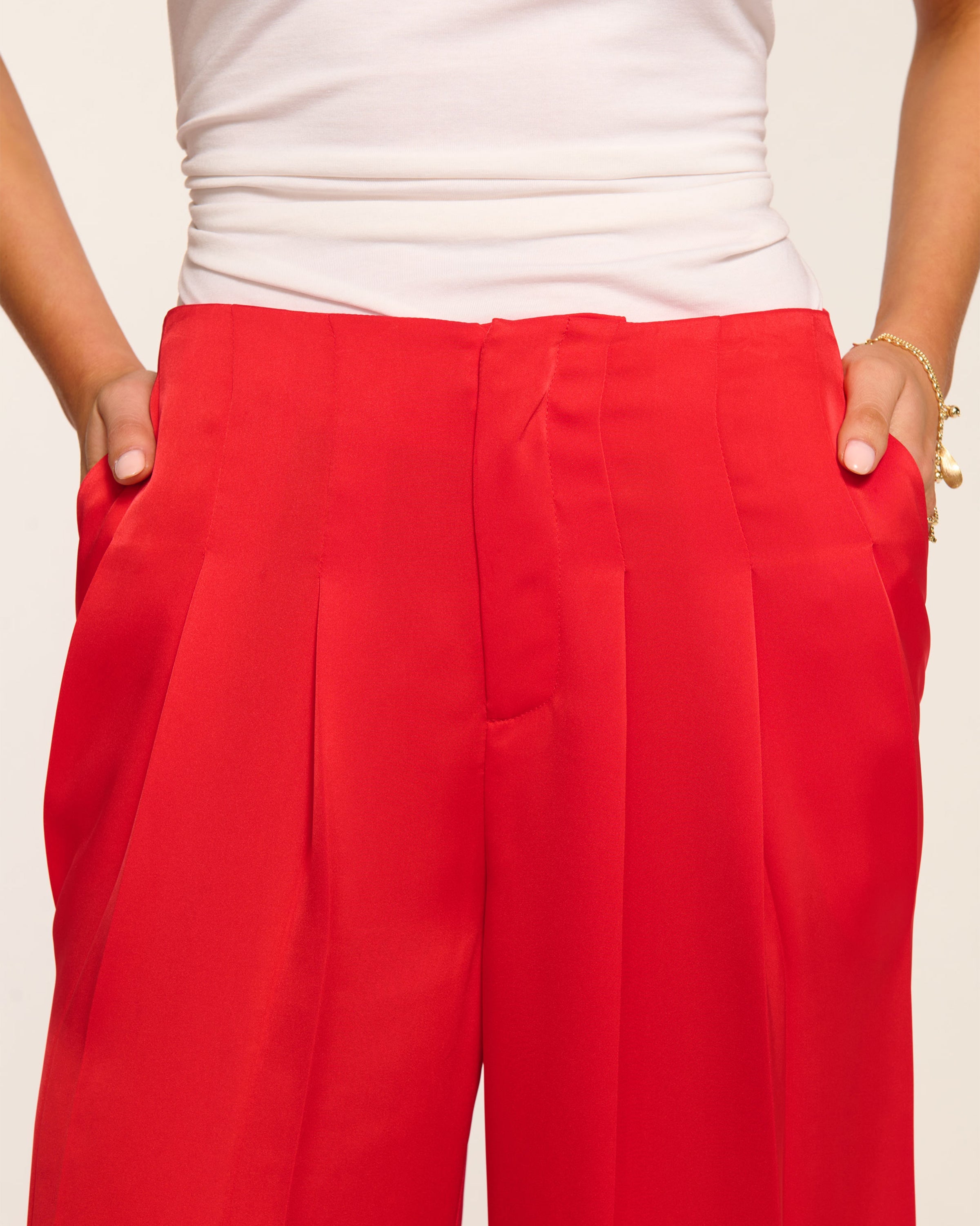 Yvette Pleated Wide Leg Pant in crimson | Ramy Brook