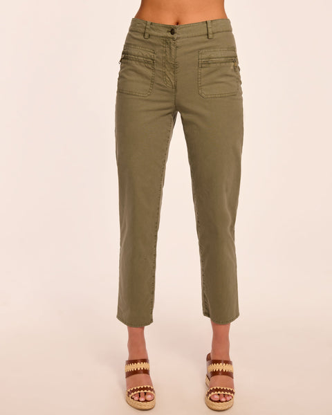 Emmy Canvas Ankle Length Pant in safari green | Ramy Brook