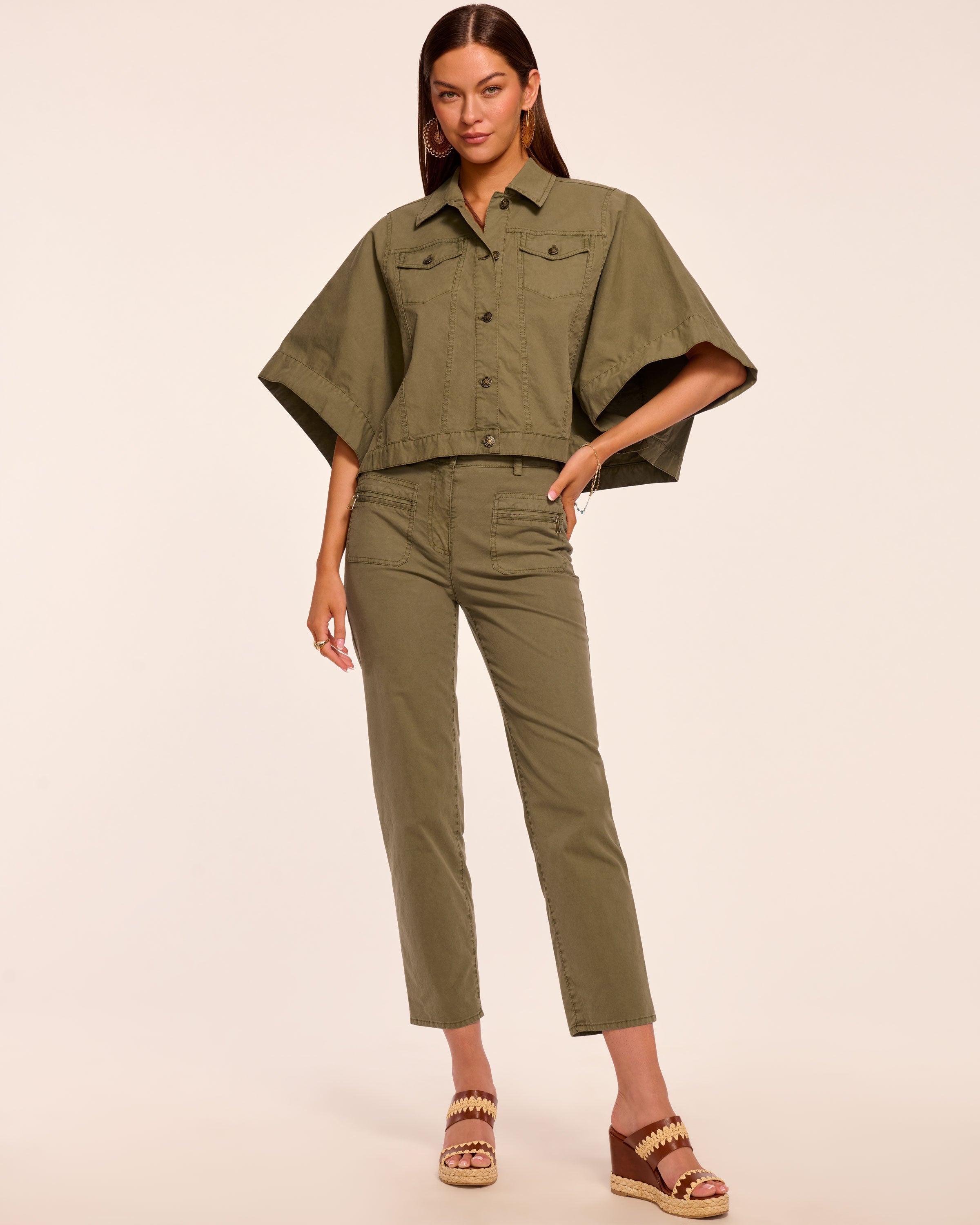 Emmy Canvas Ankle Length Pant in safari green | Ramy Brook