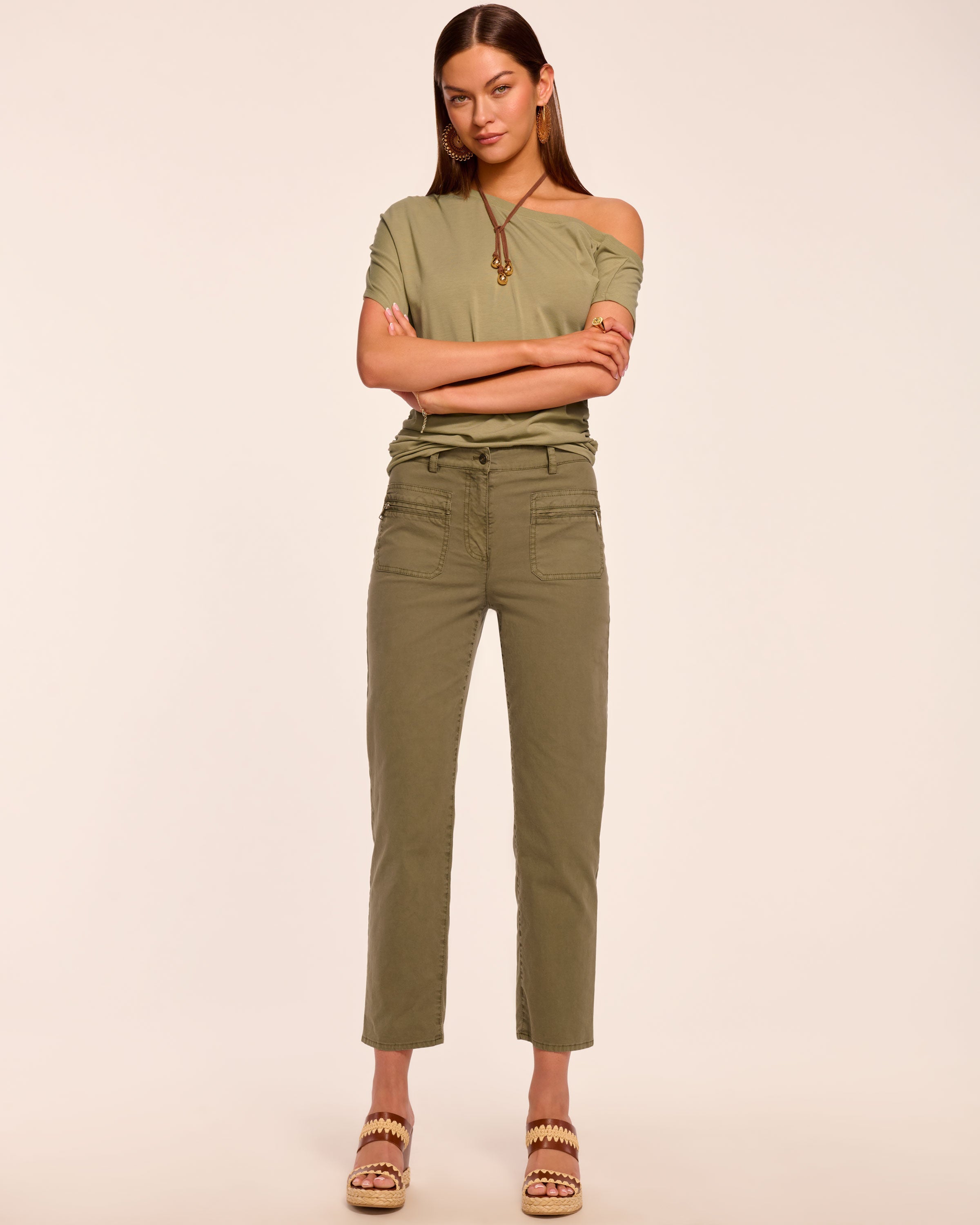 Emmy Canvas Ankle Length Pant in safari green | Ramy Brook