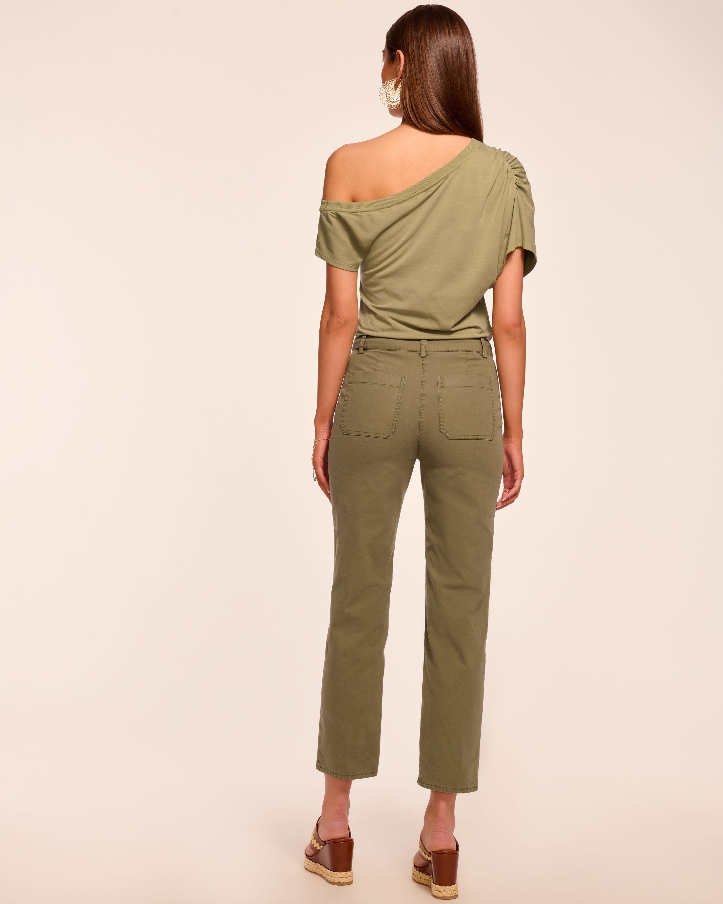 Emmy Canvas Ankle Length Pant in safari green | Ramy Brook