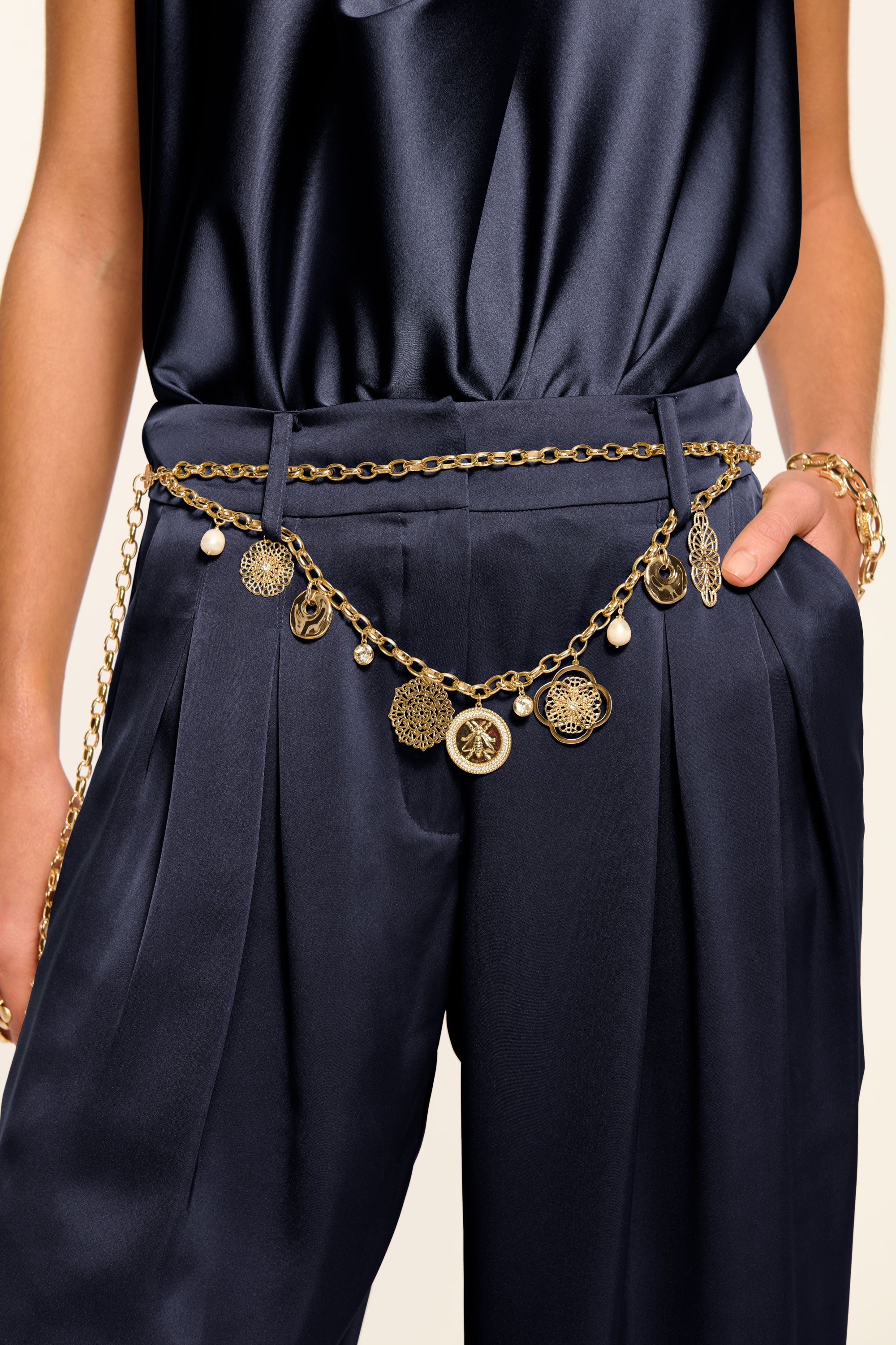 Oscar Pleated Wide Leg Pant in navy | Ramy Brook